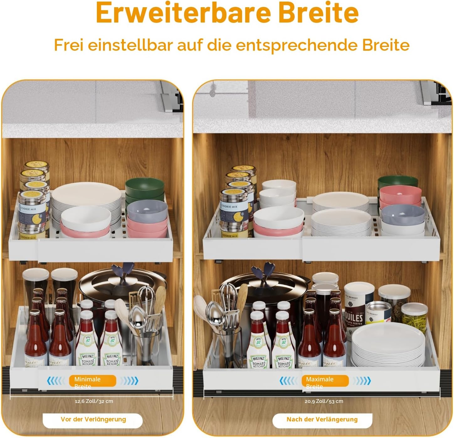 Detalle de iHomara Teleskopschublade Küche 32 bis 53 cm