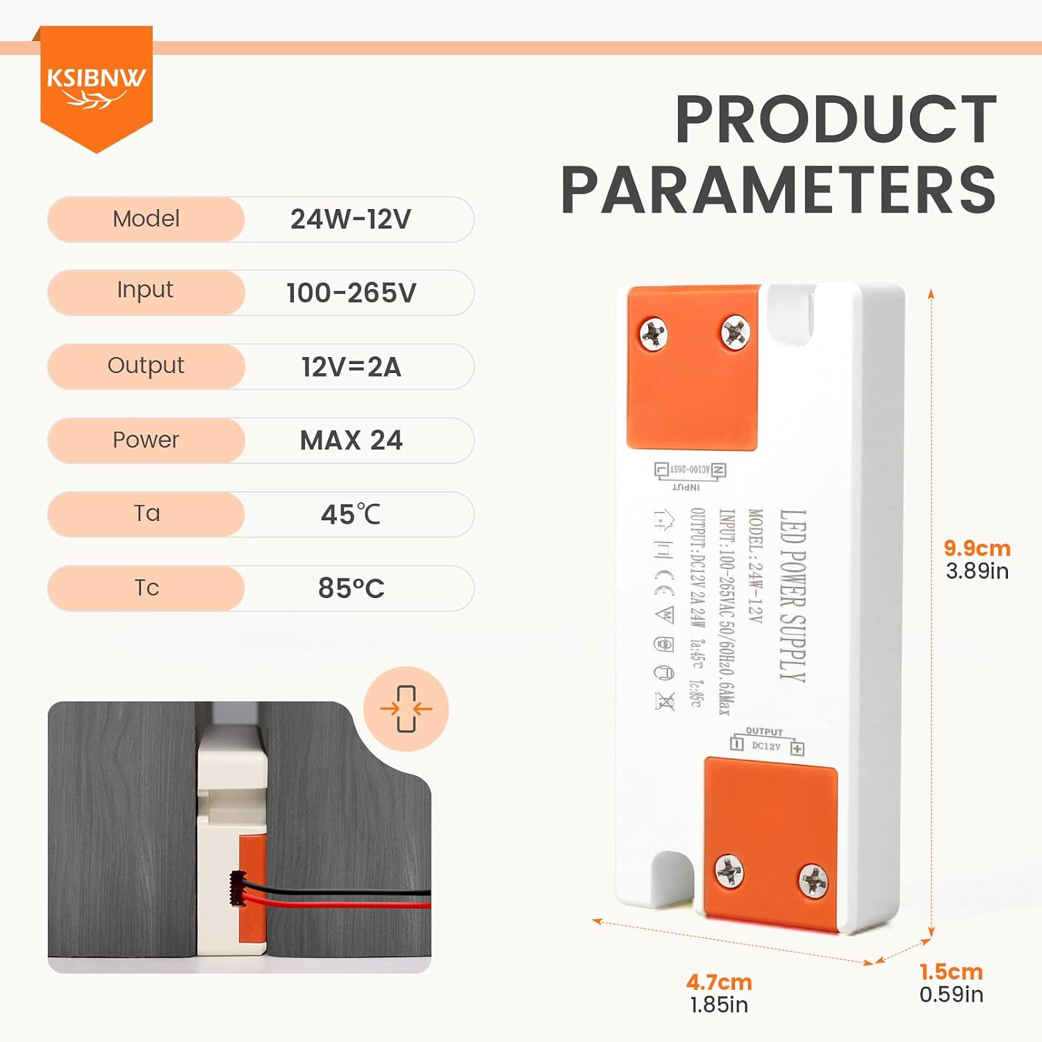 Detalle de KSIBNW Trasformatore 220V→12V per LED slim 2A (24W)