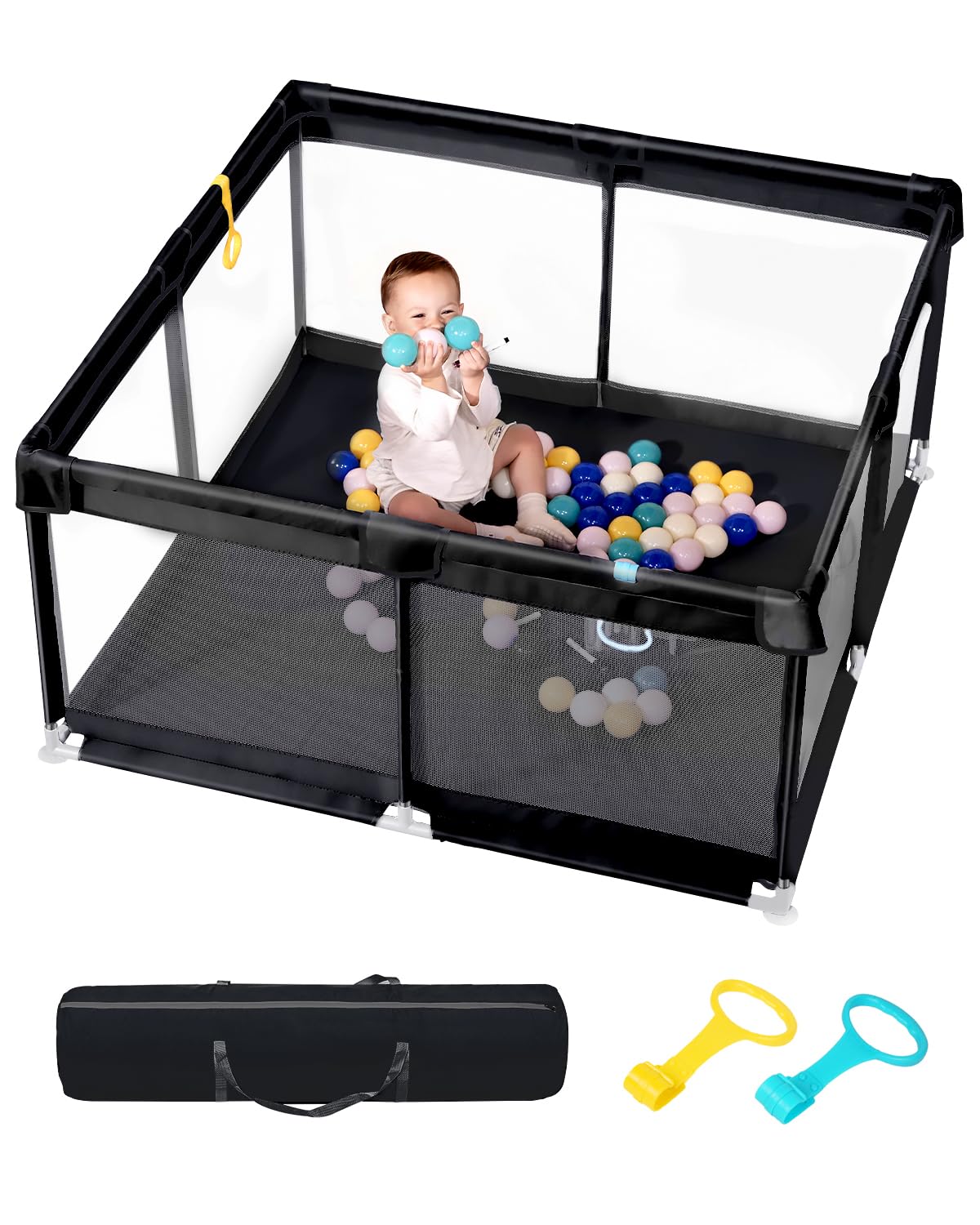 Thumbnail 6 de derimkcoa Laufstall Baby – Großer, tragbarer Laufgitter 150x180x66 cm, Grau
