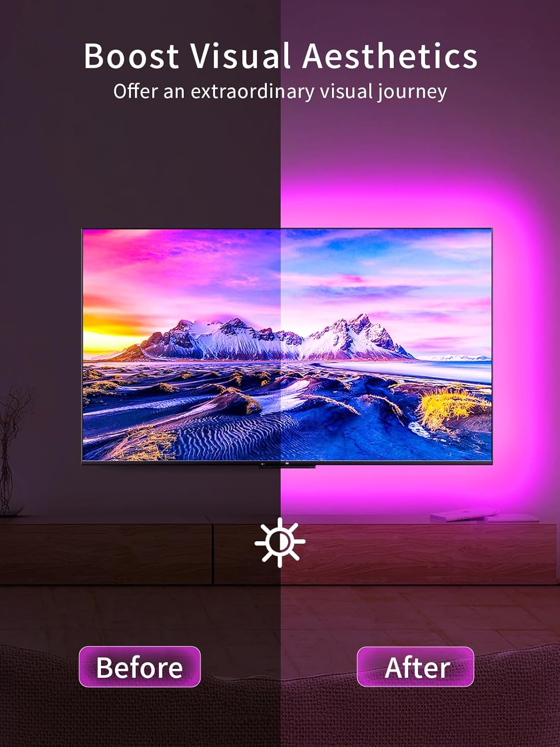 Detalle de KANTUTOE LED TV Hintergrundbeleuchtung 4 m für 43–55 Zoll Fernseher – Musik-Sync RGB-Lichtstreifen