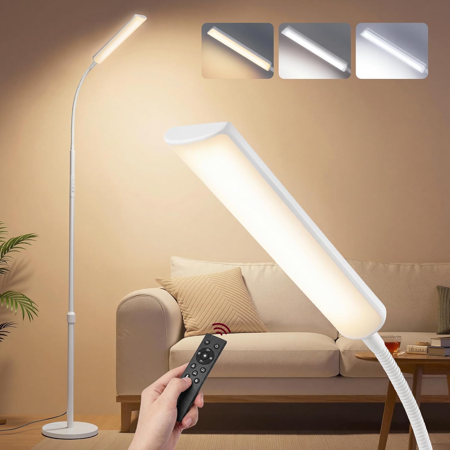 Detalle de VASAGLE Stehlampe LFL007BD02 – verstellbar, dimmbar und fernsteuerbar