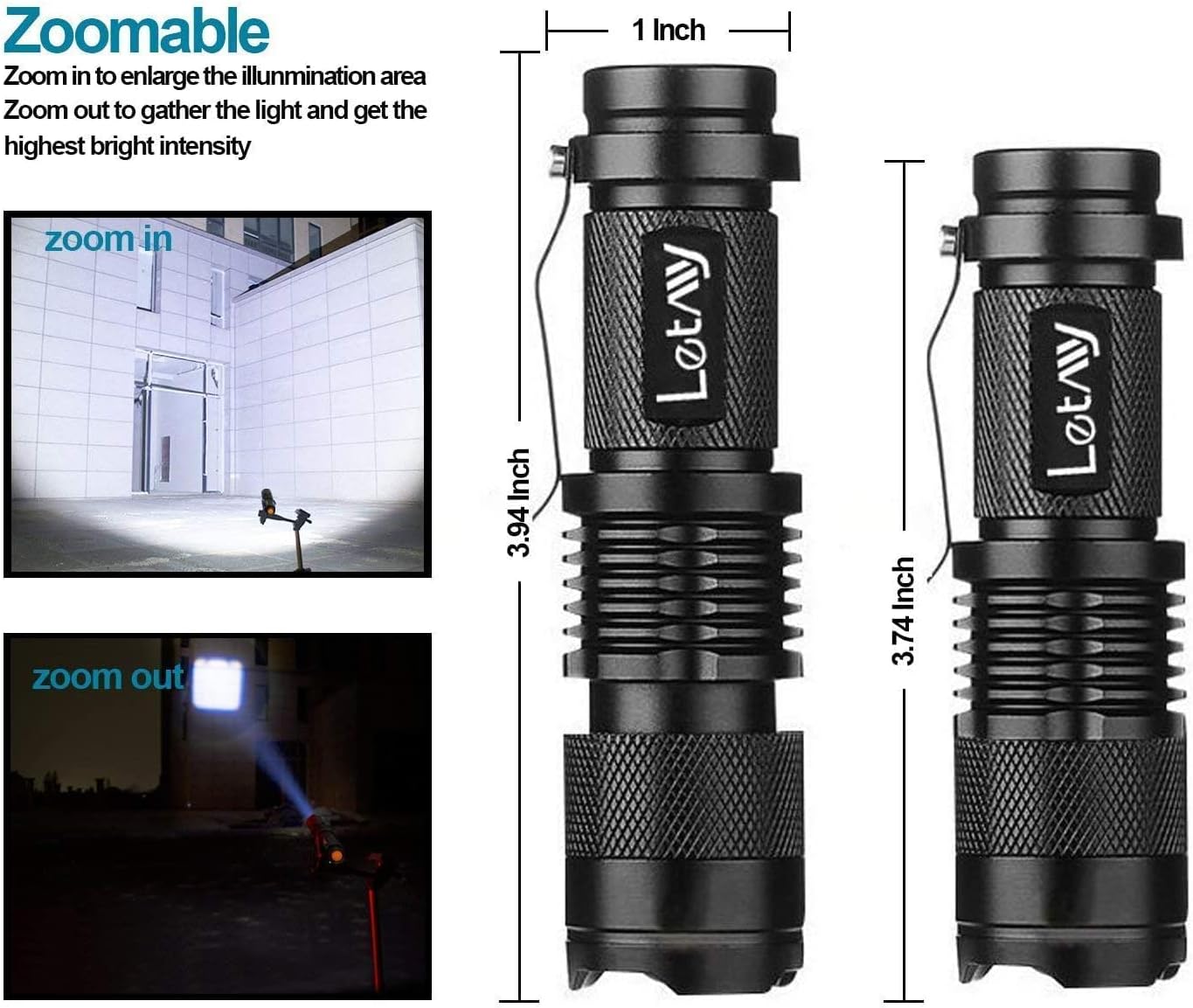 Detalle 2 de LETMY Pack of 2 Small LED Torches 300 Lumens ⌁