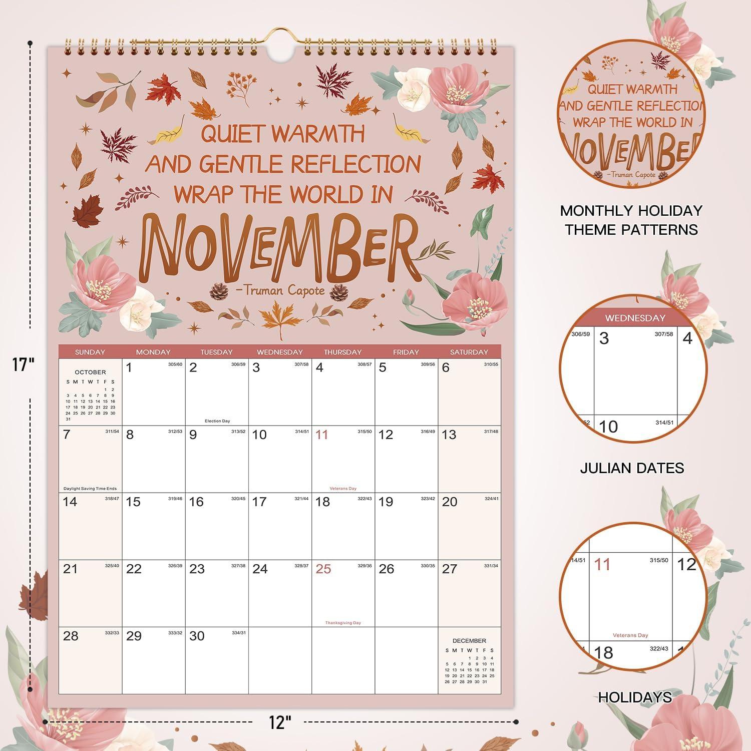 Thumbnail 4 de Journaltastic 2027 Floral Wall Calendar, 12 x 17 Inches, Monthly Layout