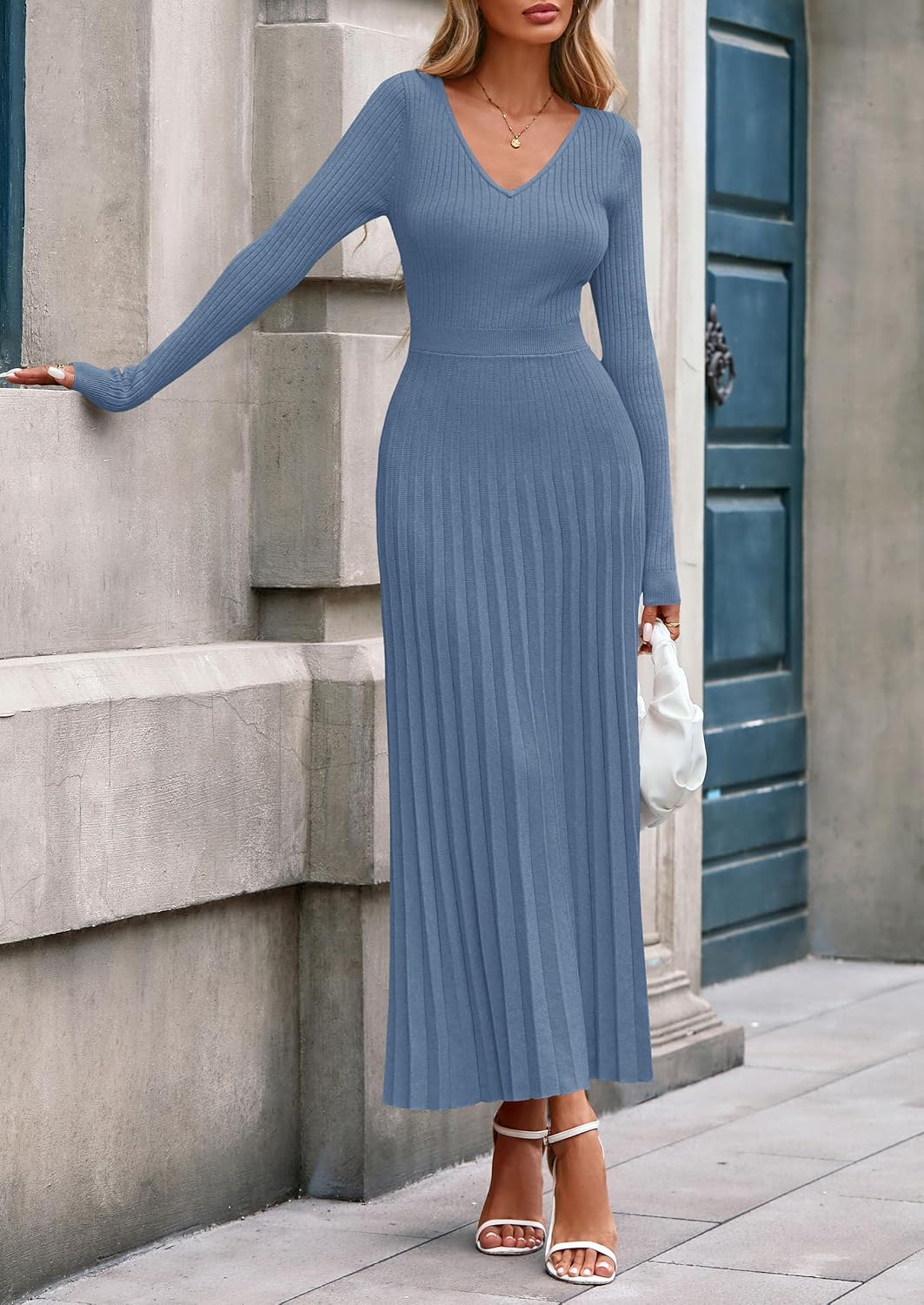 Thumbnail 6 de PRETTYGARDEN Women's Long Sleeve Maxi Pleated Sweater Dress, Ribbed Knit