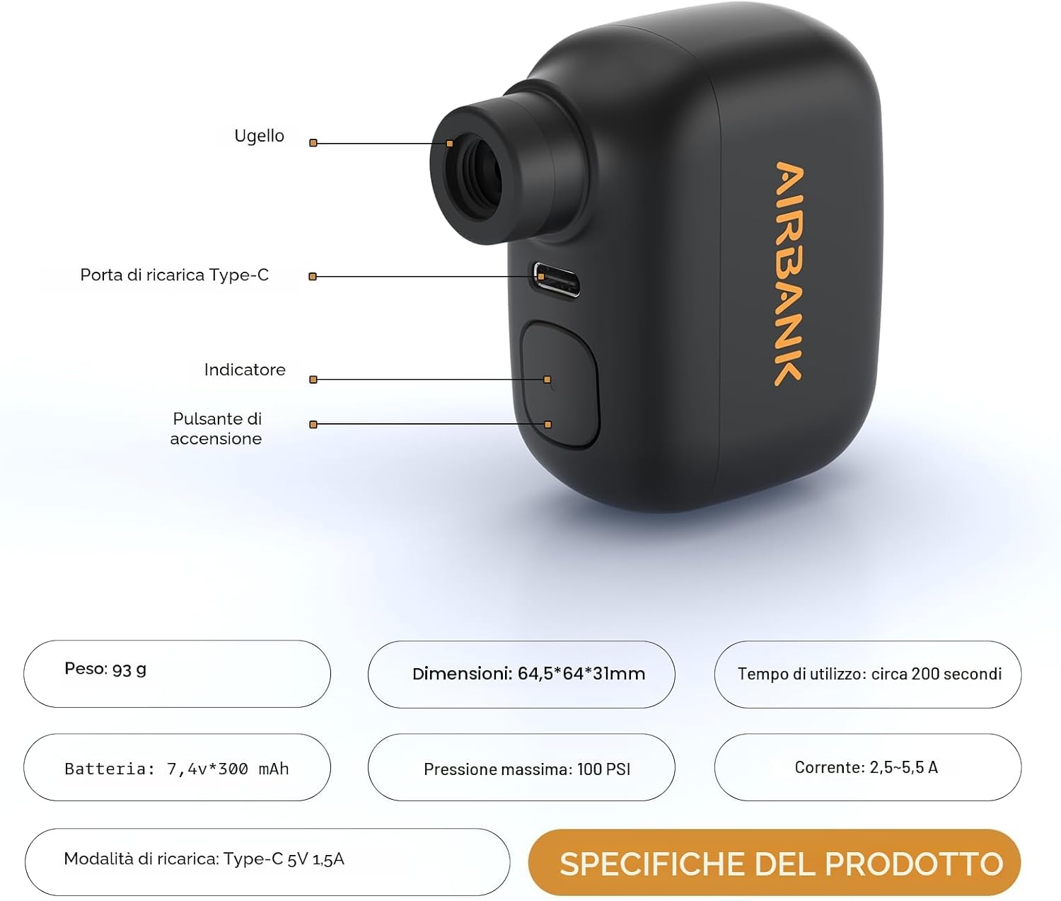 Detalle de AIRBANK Mini Pompa per Bici Pocket SE: pompa ad aria tascabile da 100 PSI per bici da strada