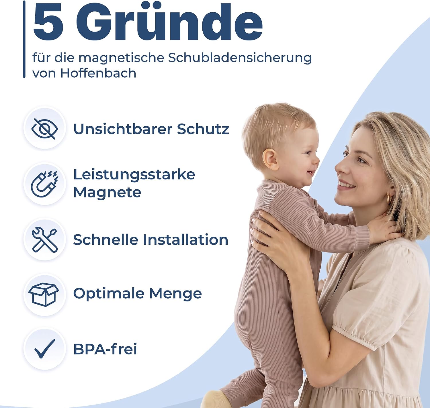 Detalle de Hoffenbach Magnetische Kindersicherung 12 Schlösser + 3 Schlüssel – unsichtbar, ohne Bohren