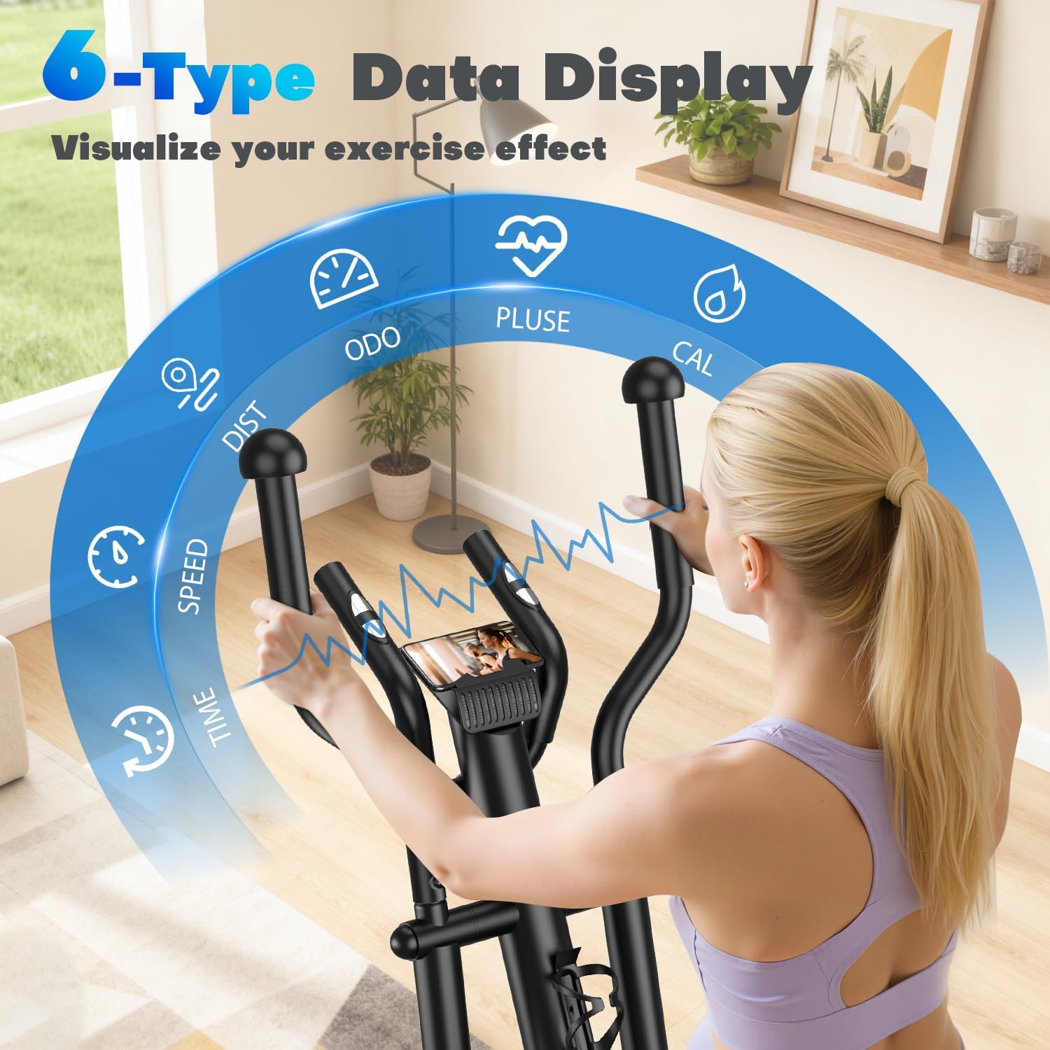 Detalle de FOUSAE FOUSAE Elliptical Trainer, 16-Level Magnetic Resistance, 15.5-Inch Stride