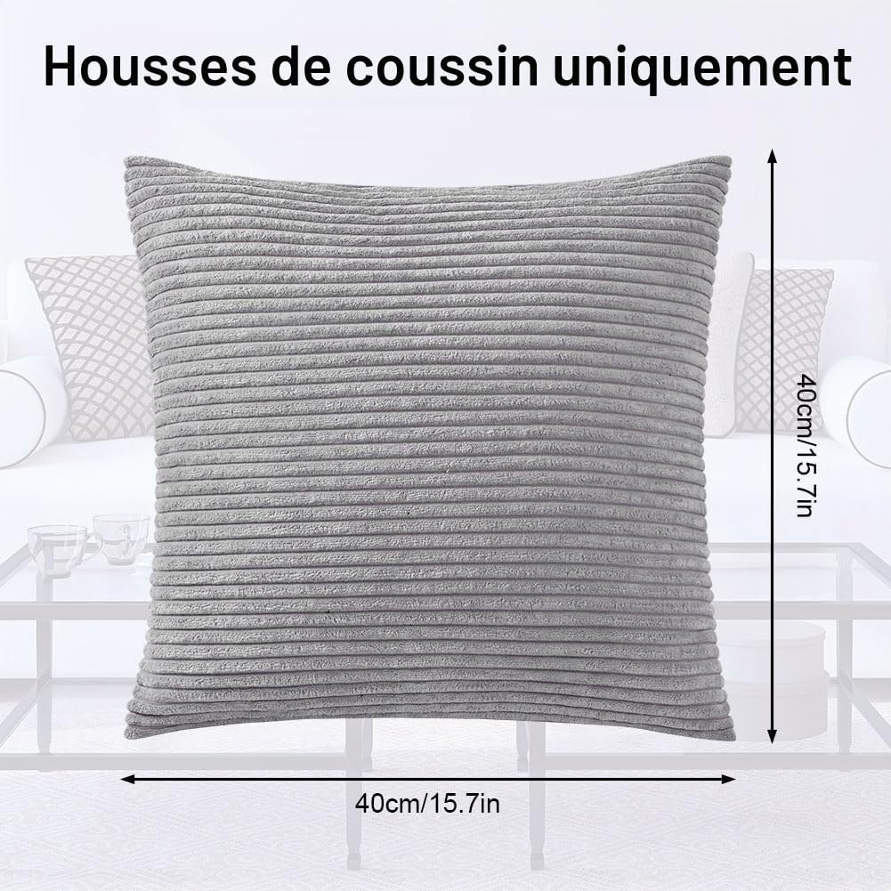 Detalle de AUAUY set van 2 decoratieve kussenhoezen 40 x 40 cm in grijs ribfluweel