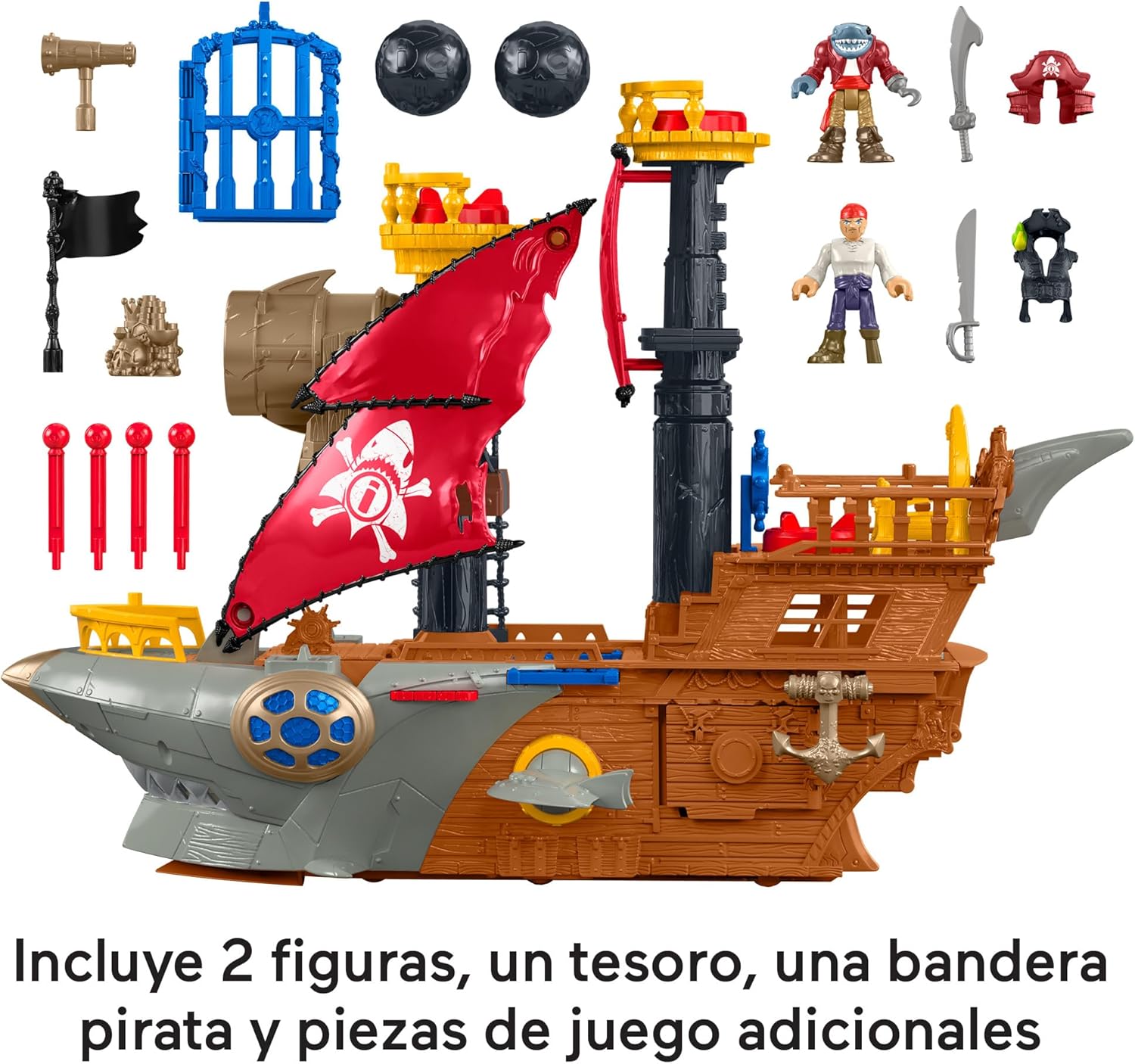 Thumbnail 5 de Fisher-Price Imaginext Barco pirata con tiburón y figuras 🚢