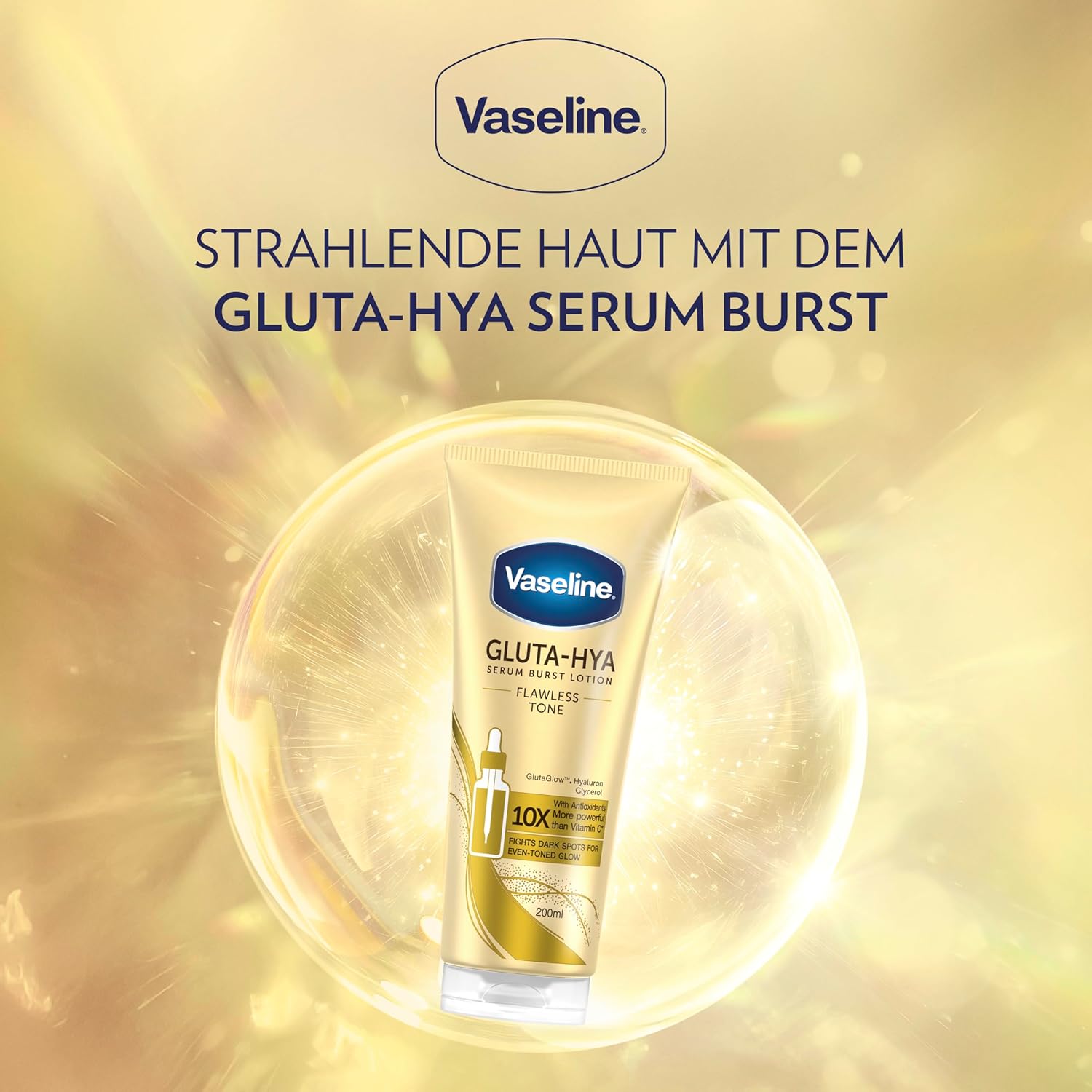 Detalle de Vaseline Gluta-Hya Flawless Tone Antioxidantienreiche Feuchtigkeitslotion mit GlutaGlow & Hyaluronsäure (2x 200 ml)