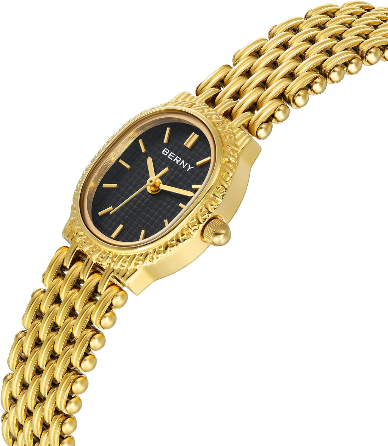 Thumbnail 1 de BERNY Gold Damenuhr mit Quarzwerk – ovale kleine Armbanduhr in Goldoptik inkl. Werkzeugen