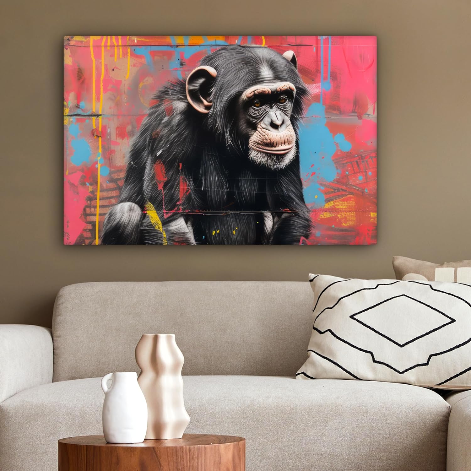 Thumbnail 3 de Impression sur toile 90x60 graffiti chimpanzé