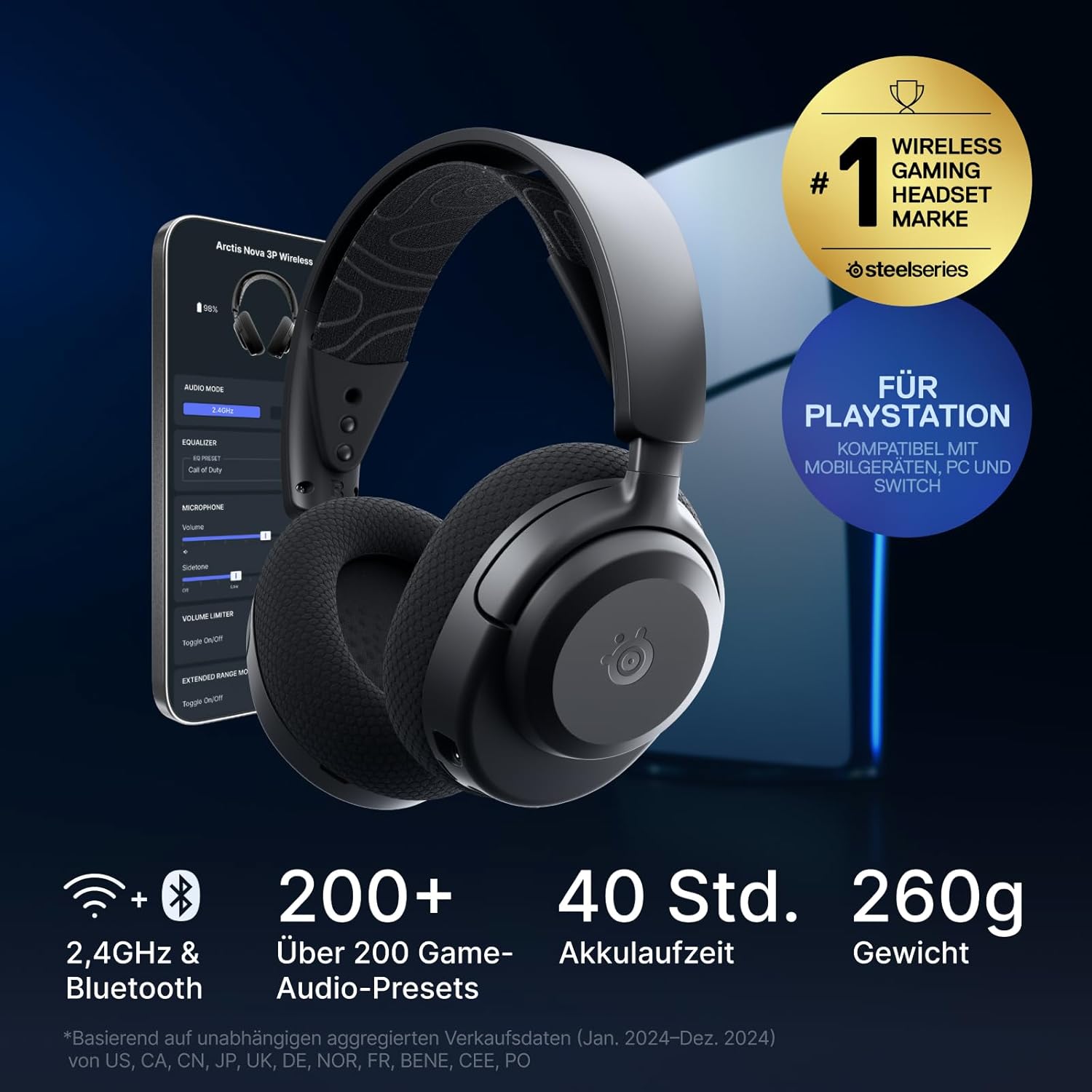 Thumbnail 1 de SteelSeries Arctis Nova 3P Wireless: Gaming-Headset für PS5, PC & Switch (App-Steuerung, 40 Std. Akku)