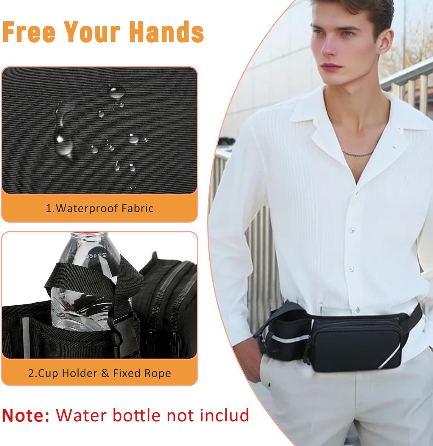 Thumbnail 2 de Esoes belt bag with bottle holder (adjustable sports hip bag) – Black