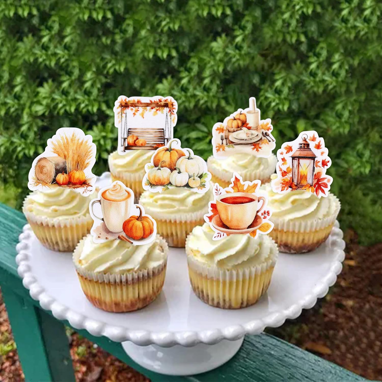Detalle 2 de Keaziu Edible Hello Fall Cupcake Toppers, 40-Piece Rice Paper Set