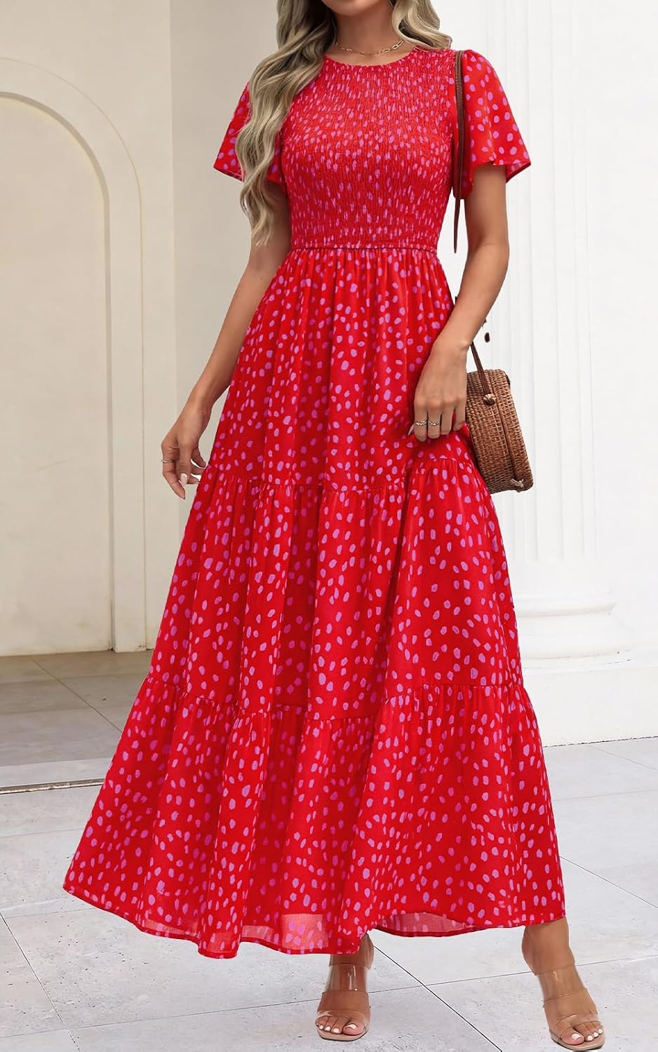 Thumbnail 1 de PRETTYGARDEN Women's 2026 Summer Floral Maxi Dress — Flutter Sleeve, Smocked Top, Tiered Hem