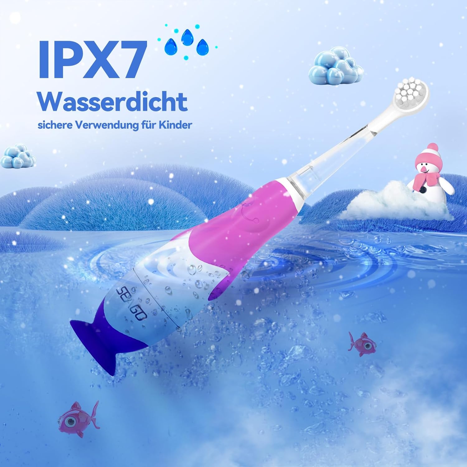 Thumbnail 5 de Seago Elektrische Zahnbürste Kinder 0–3 Jahre mit LED-Licht, IPX7, BPA-frei, SG513 (Lila Rosa)