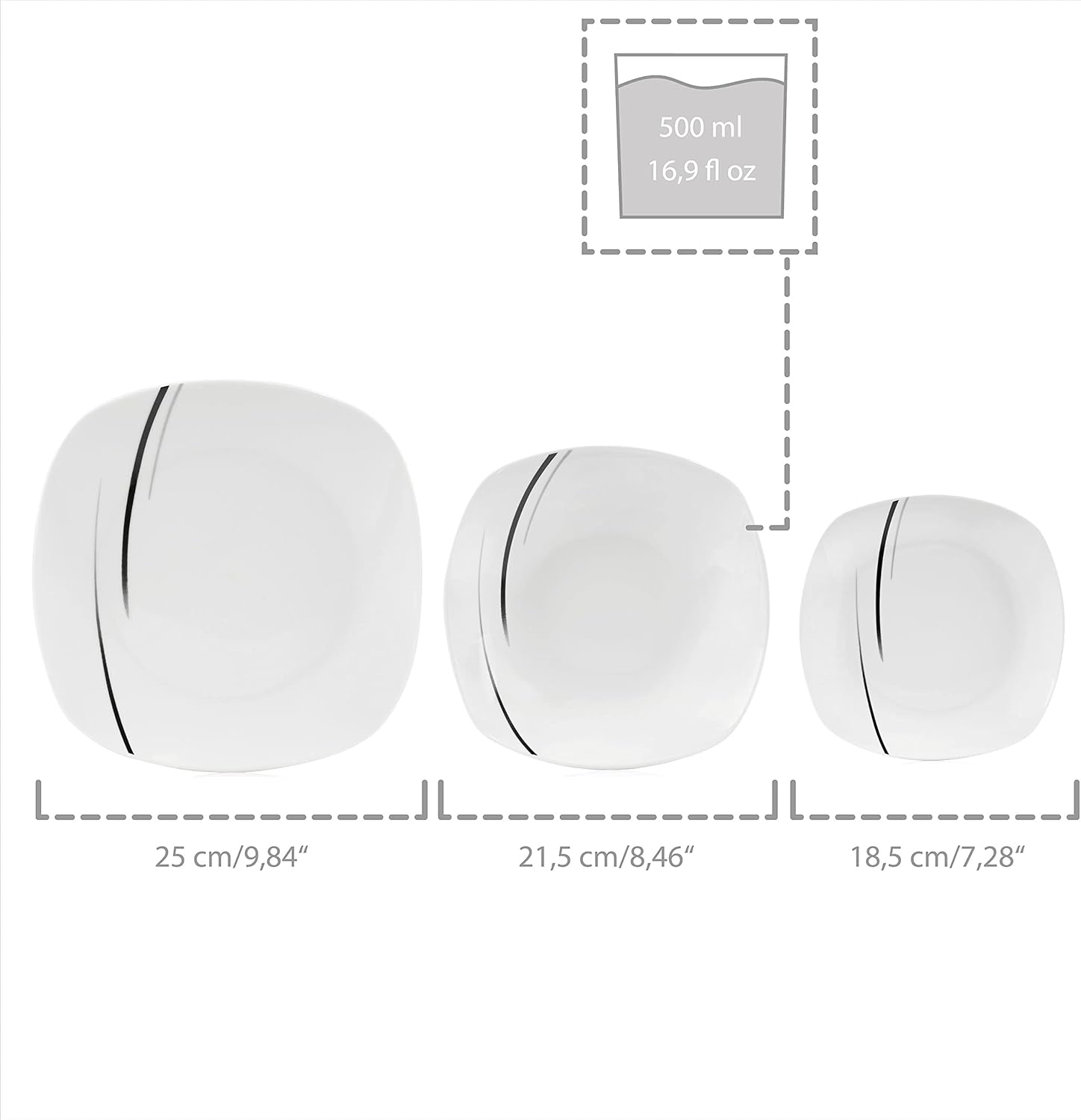 Thumbnail 2 de SÄNGER Bilgola Black Lines Kombiservice „36-teilig“ für 6 Personen – Geschirrset mit Porzellantellern und schwarzen Linien