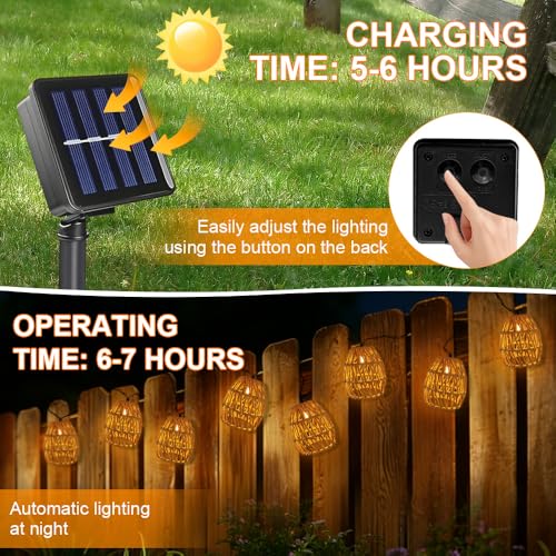 Detalle de Oneshlee 10 Stück LED Solar Lichterkette Außen – 3,6 m, IP65, Papierseil, warmweißes Licht