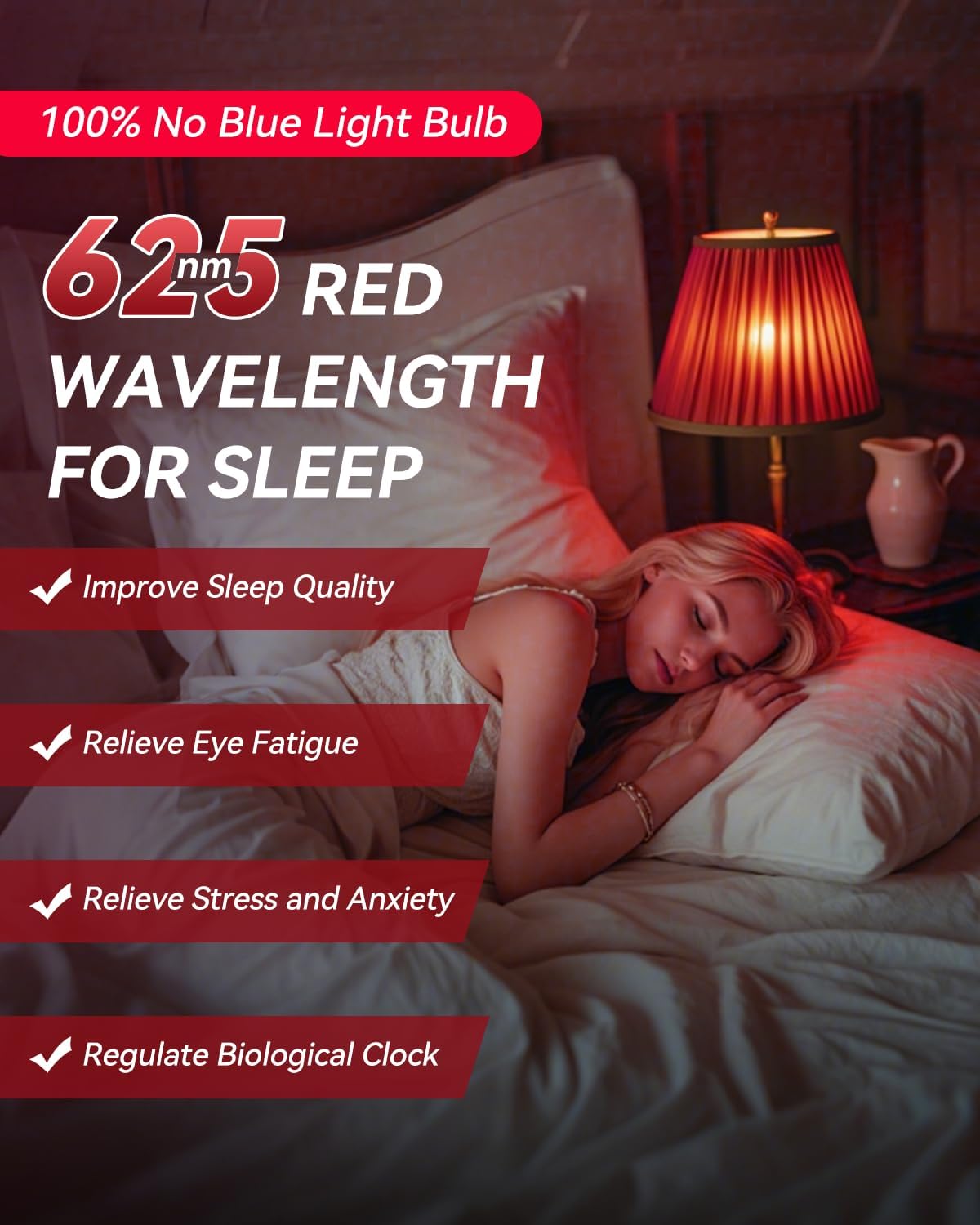 Detalle de Neporal Red Light Bulbs for Sleep 9W (6-Pack) – 625nm Red Night Light for Melatonin Support