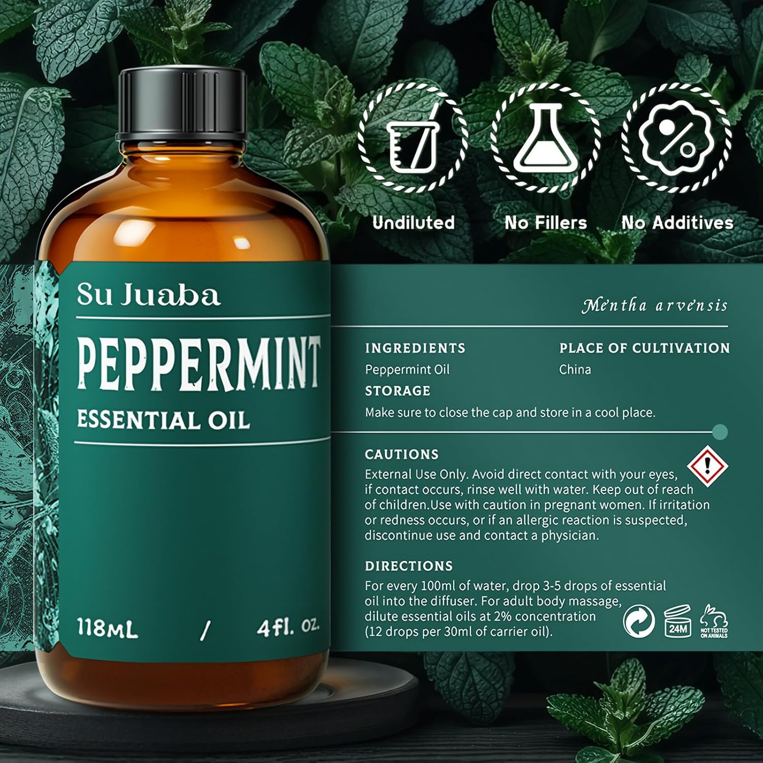 Detalle 2 de SU JUABA Peppermint Oil 4 Fl Oz (118ml) - 100% Pure & Natural Essential Oil