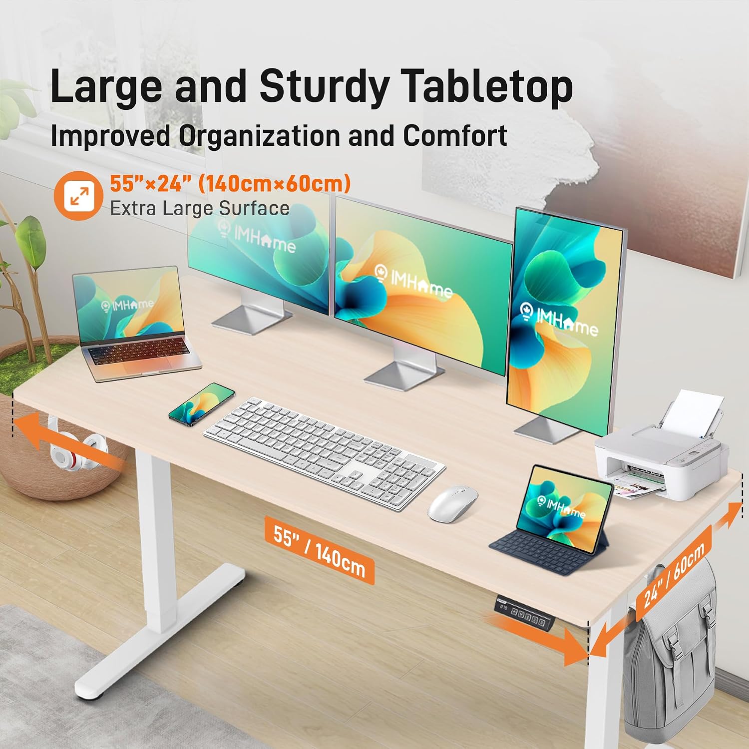 Detalle 2 de IMGadgets 55" Electric - Ivory Height-Adjustable Standing Desk, 55 x 24 in.