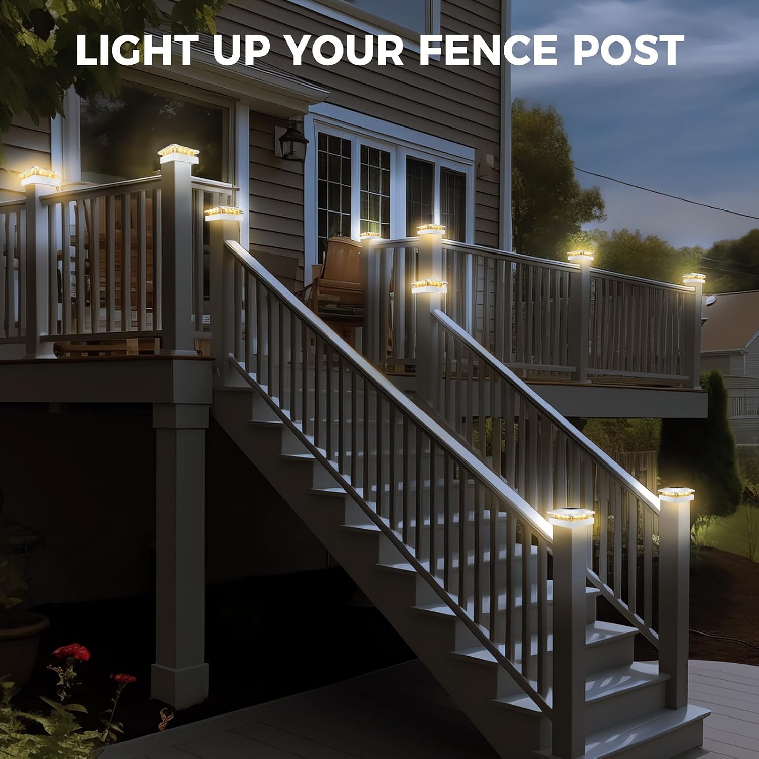 Thumbnail 6 de Peasur Solar Post Lights White Frame (4 Pack) – 3 Modes, Dimmable, IP Weatherproof for 4x4 Posts
