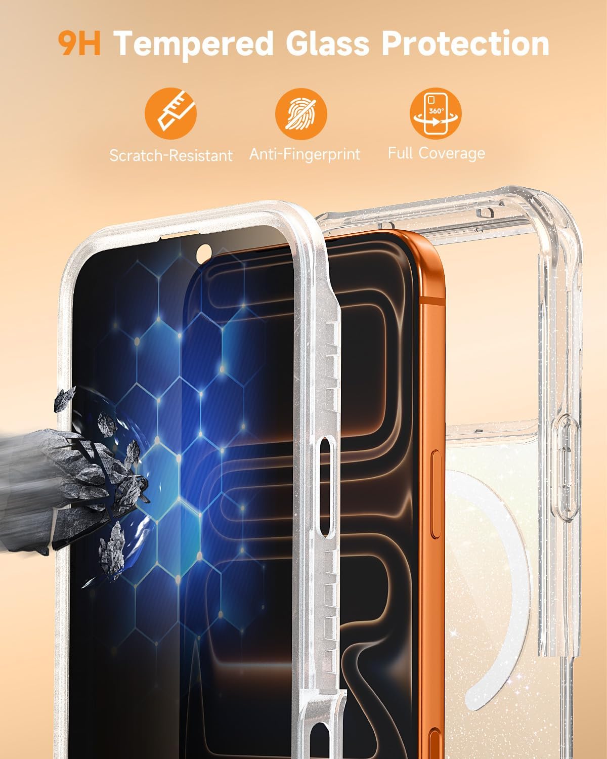 Thumbnail 3 de seacosmo Magnetic iPhone 17 Pro Max Privacy Case with Built‑in Privacy Screen Protector, MagSafe Compatible, Glitter Clear Back