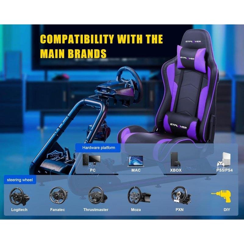 Detalle de Simulador de Carreras GTPLAYER con Altavoces y Soporte Ajustable – Violeta