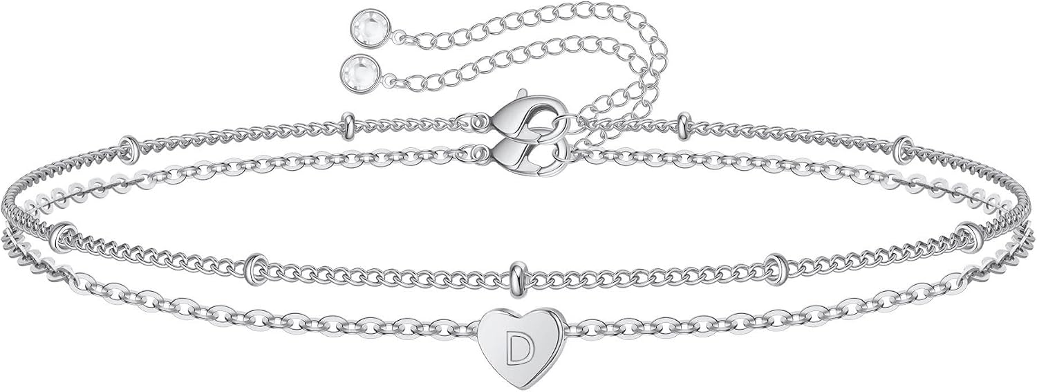 Thumbnail 6 de TINGN Gold Silber Herz Armband Damen mit Initial-Herzanhänger (14K Gold/Weißgold, 2er-Set)