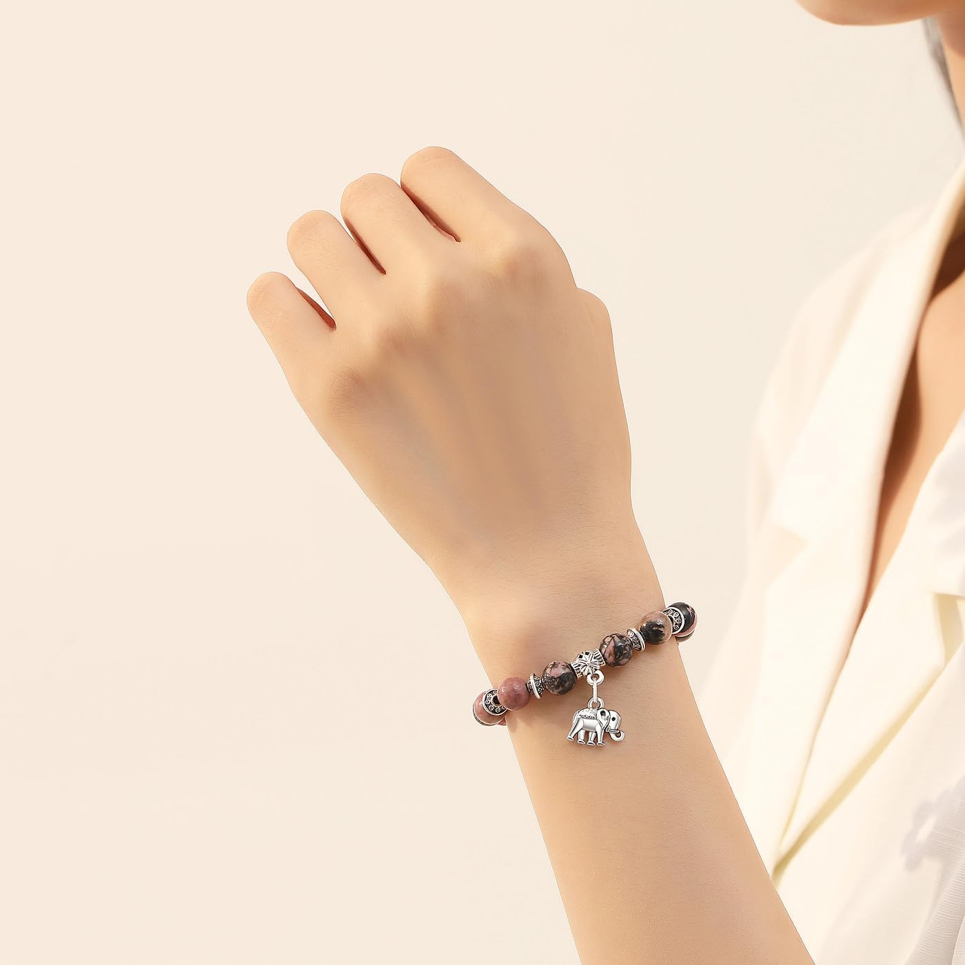 Detalle de XIANNVXI 8mm Crystal Elephant Bracelet – good luck & strength beaded jewellery gift