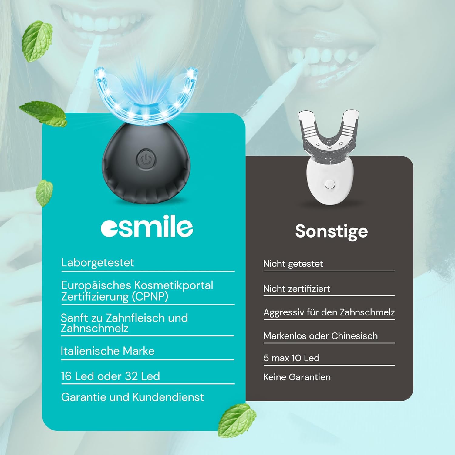 Detalle de EASY SMILE: Professionelles Zahnaufhellungs-Kit mit 16X LED-Licht – 3 Bleaching-Gele für Zu-Hause
