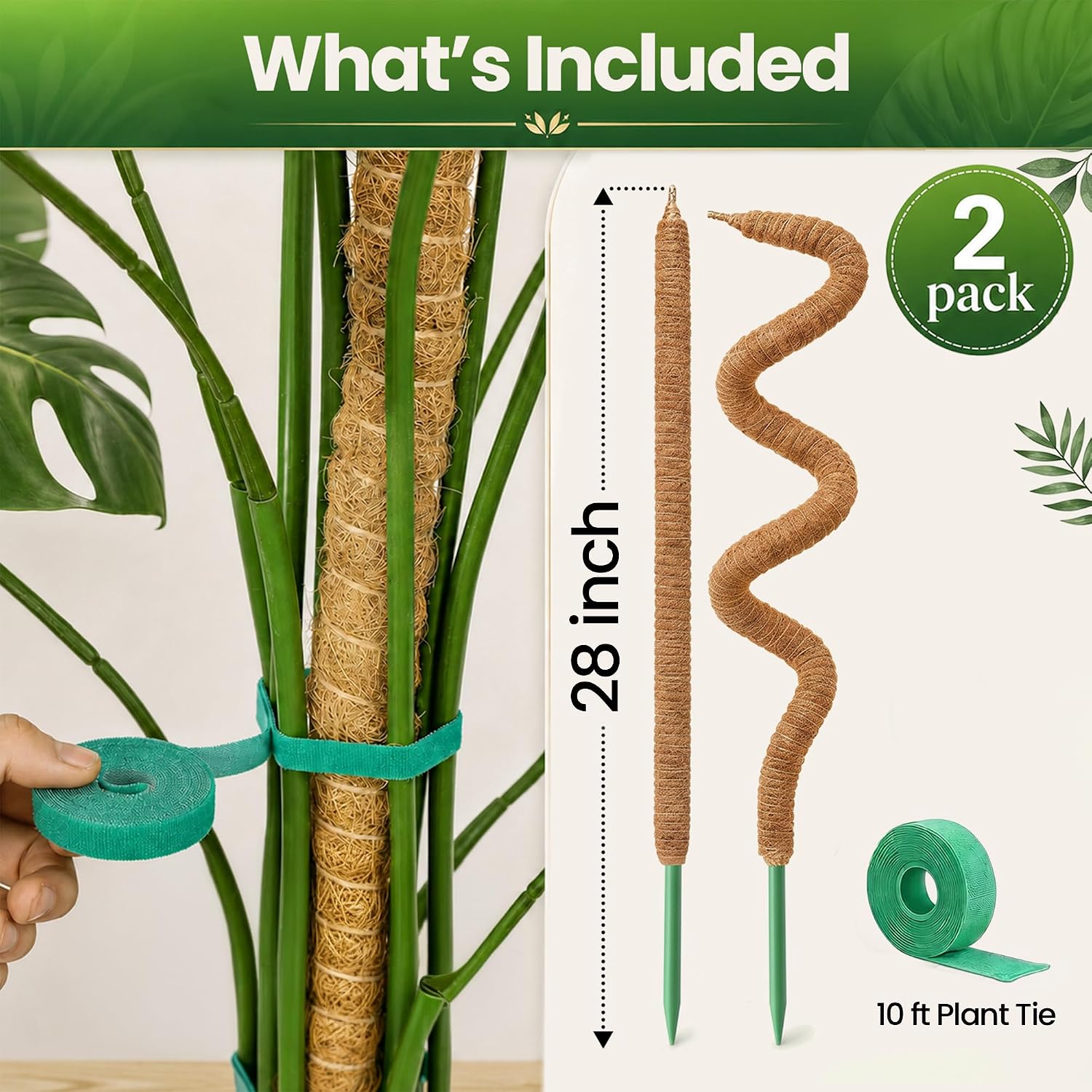 Detalle de K-Brands 2 Pack 28" Bendable Coco Coir Moss Poles for Climbing Plants