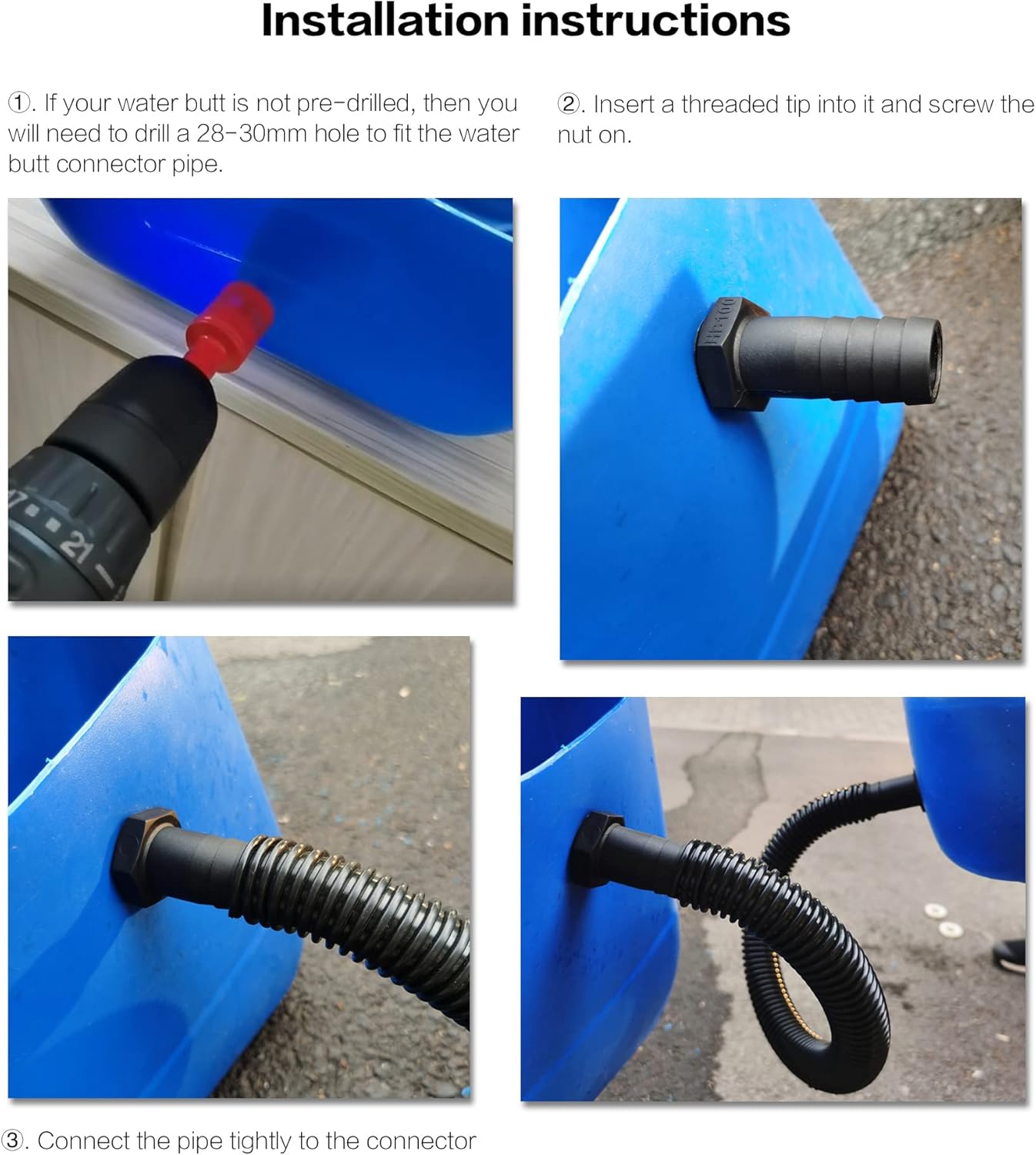 Thumbnail 2 de Water Butt Connector Kit – 25mm Downpipe Link for 2 Rain Barrels, 0.5m Hose