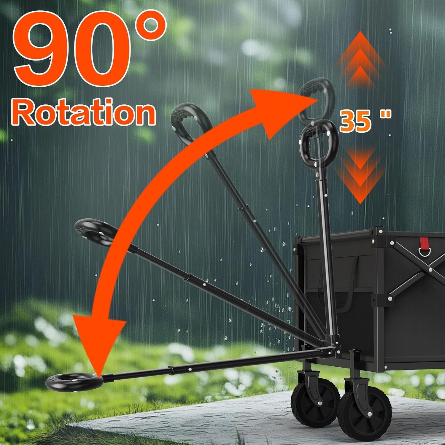 Detalle 2 de Bollerwagen Faltbar 360lbs Schwerlast – Faltbarer Handwagen mit Heckklappe (Schwarz)