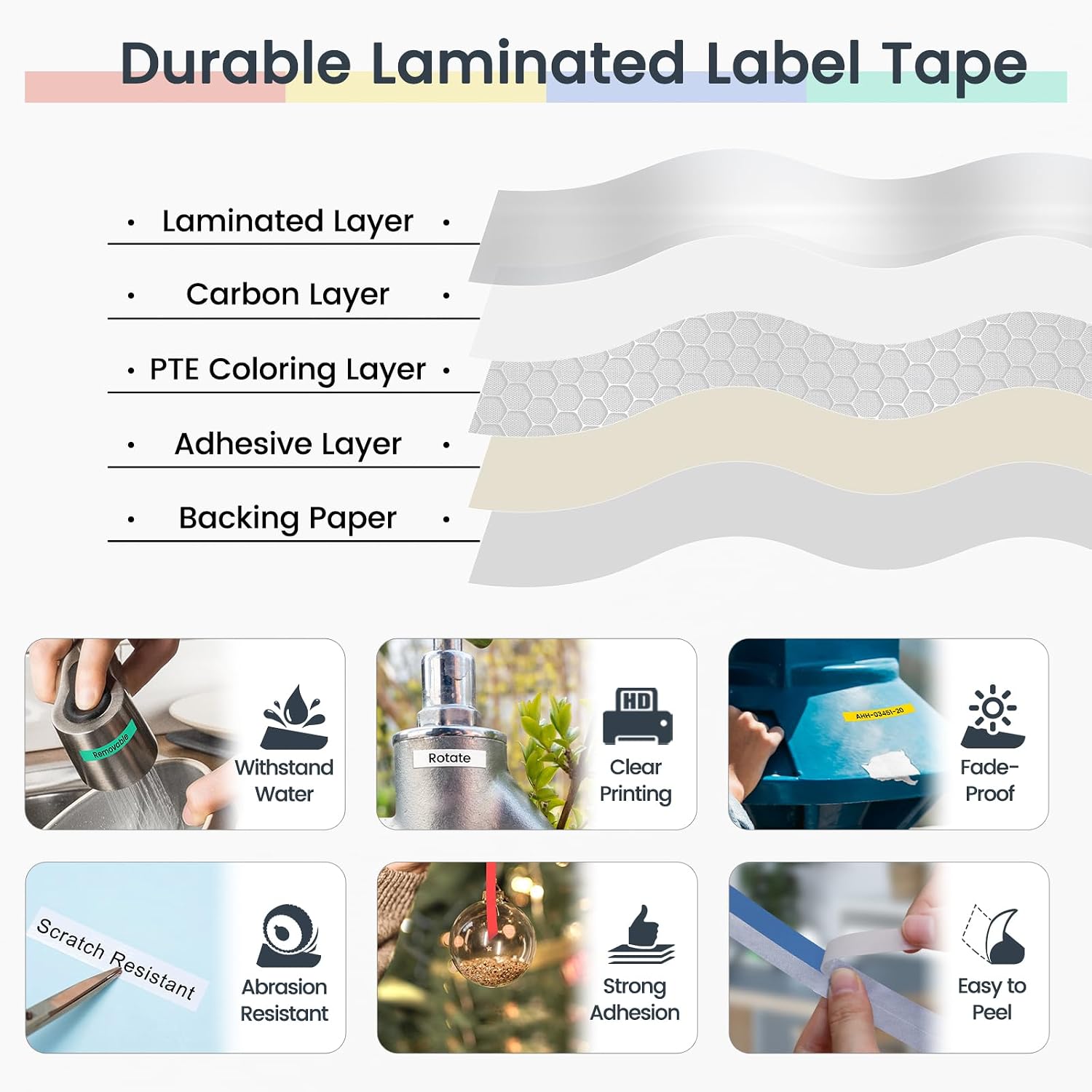 Detalle 2 de Markurlife kompatible 9-mm TZ-Schriftbänder für Brother P-Touch (TZe-121/TZe-221/TZe-421/TZe-521/TZe-621/TZe-721) – für PT-H100/PT-H105/PT-E100/PT-D200/PT-D210