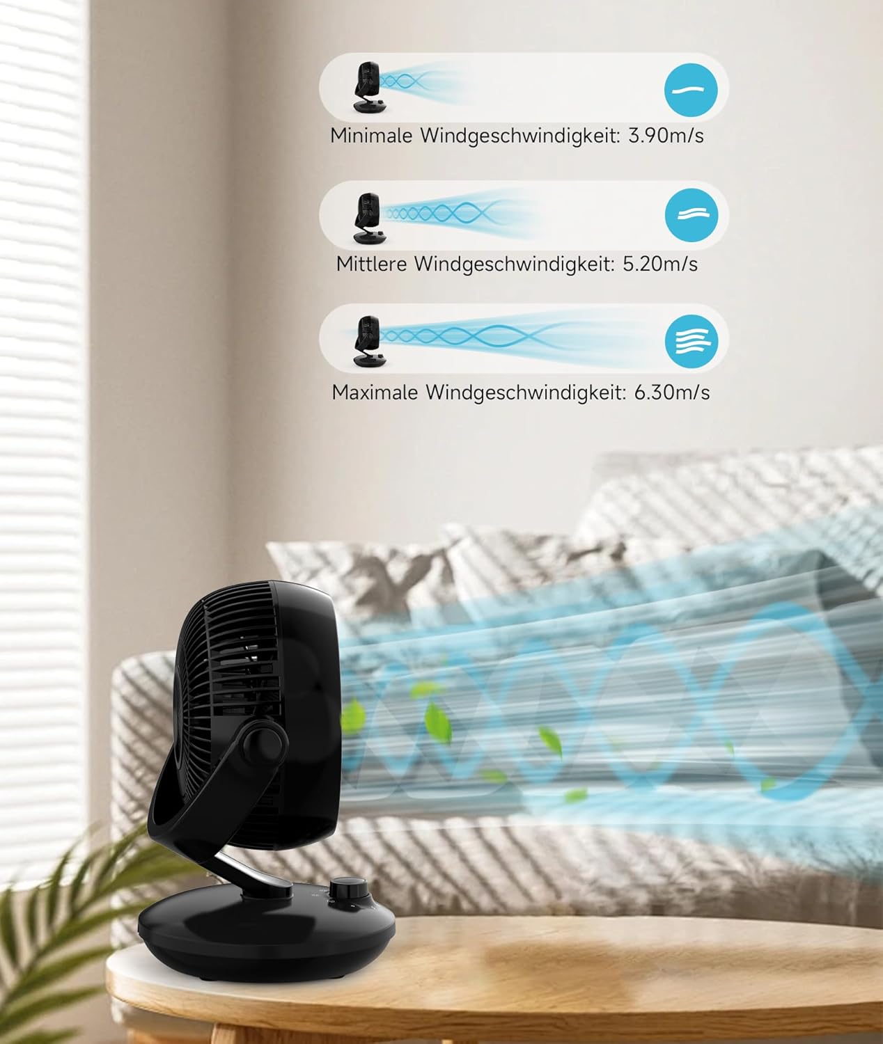Detalle de WOWDSGN Ventilator Leise – Tischventilator mit 24 dB und 100°/80° Oszillation