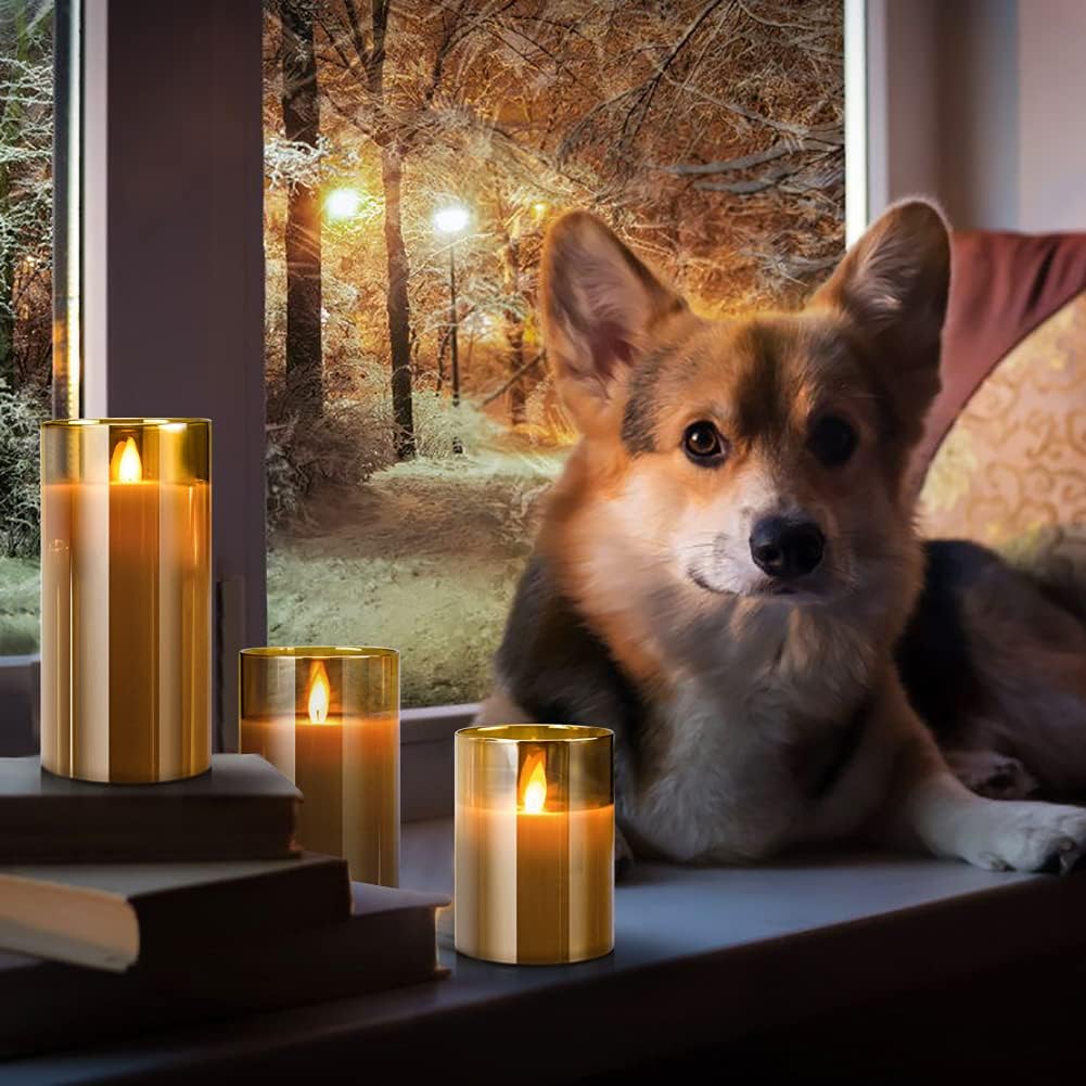 Thumbnail 6 de YMing battery-operated flameless LED candles set (gold glass pillar) with remote timer – realistic flicker wick flame mode