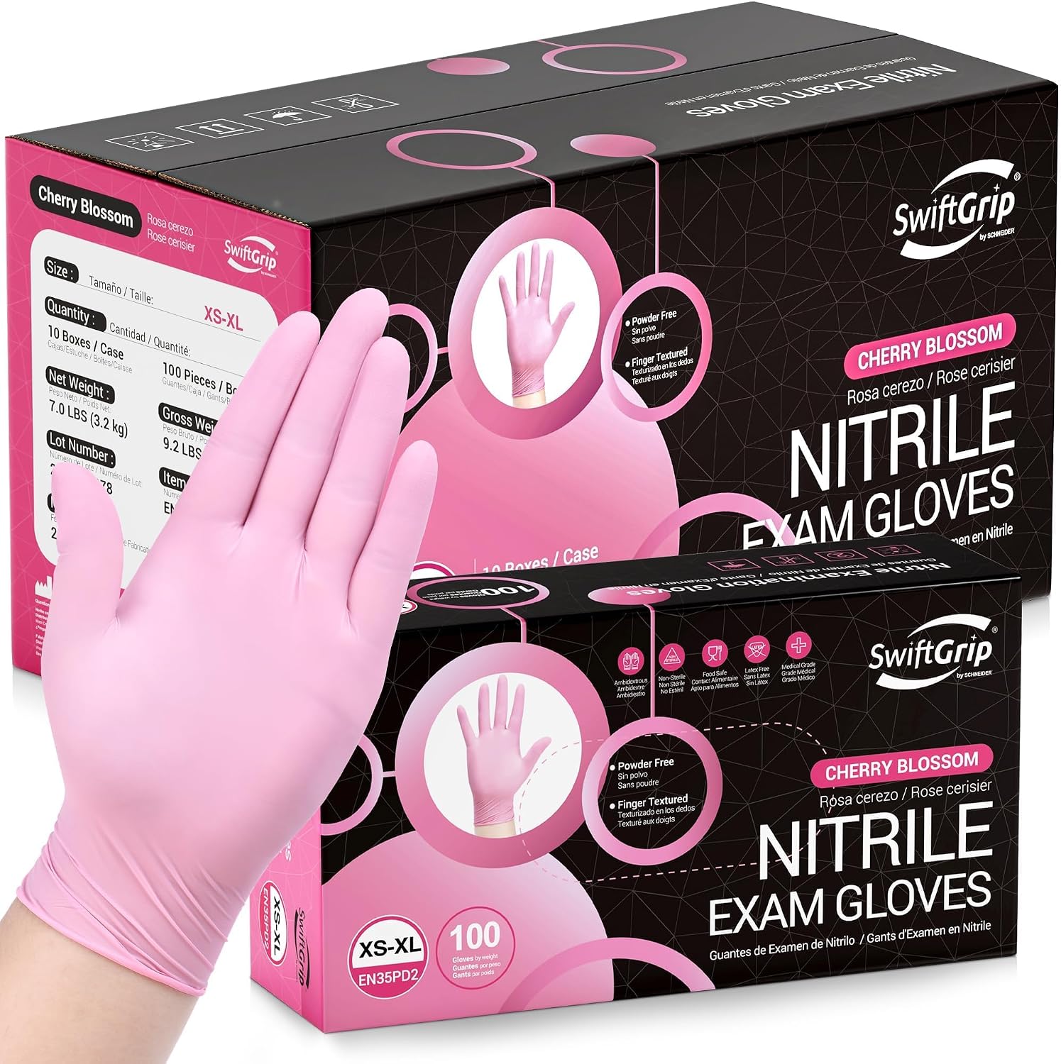 Detalle de SwiftGrip Pink Nitrile Gloves 3-mil Small 1000-ct
