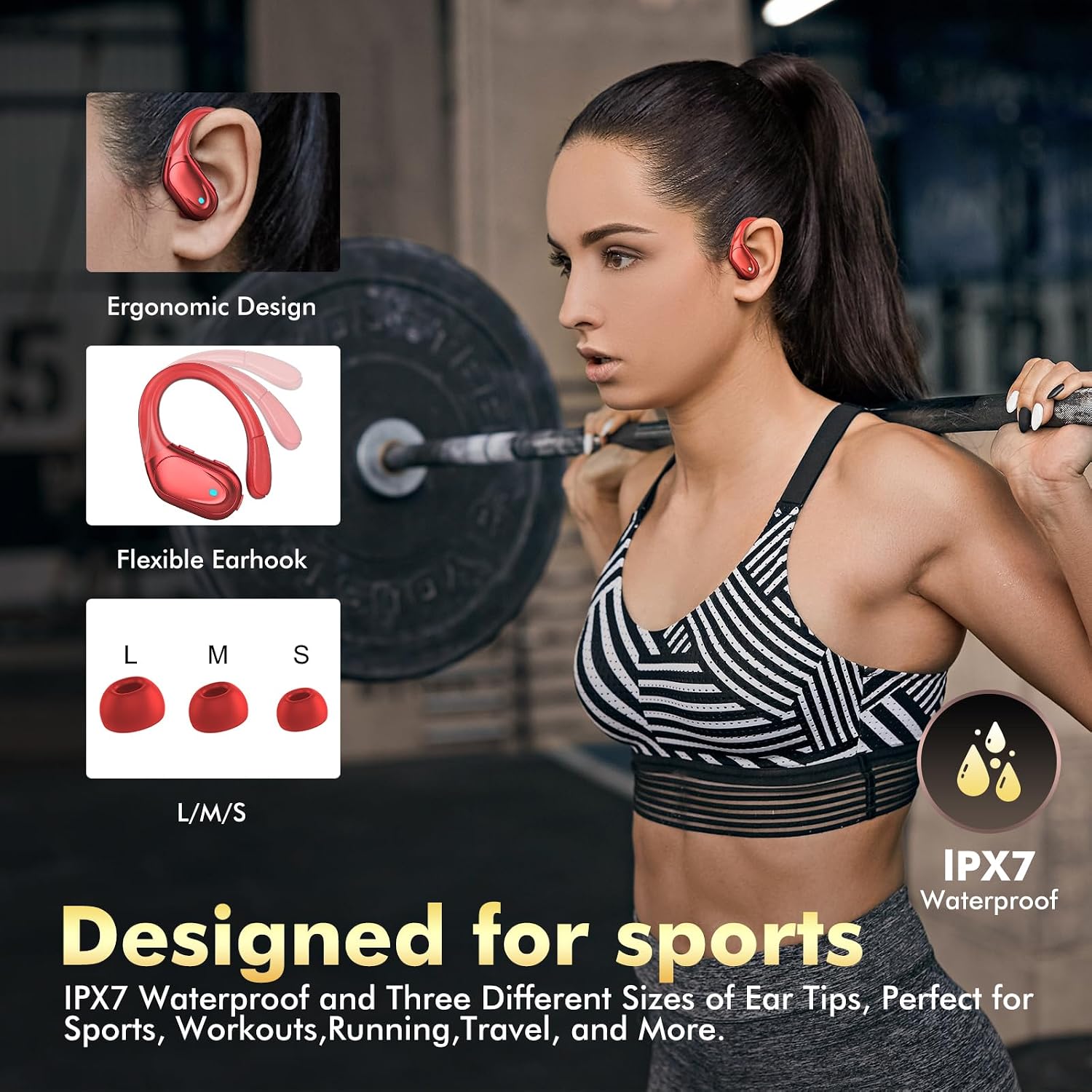 Detalle de HAOYUYAN Wireless Earbuds, Red