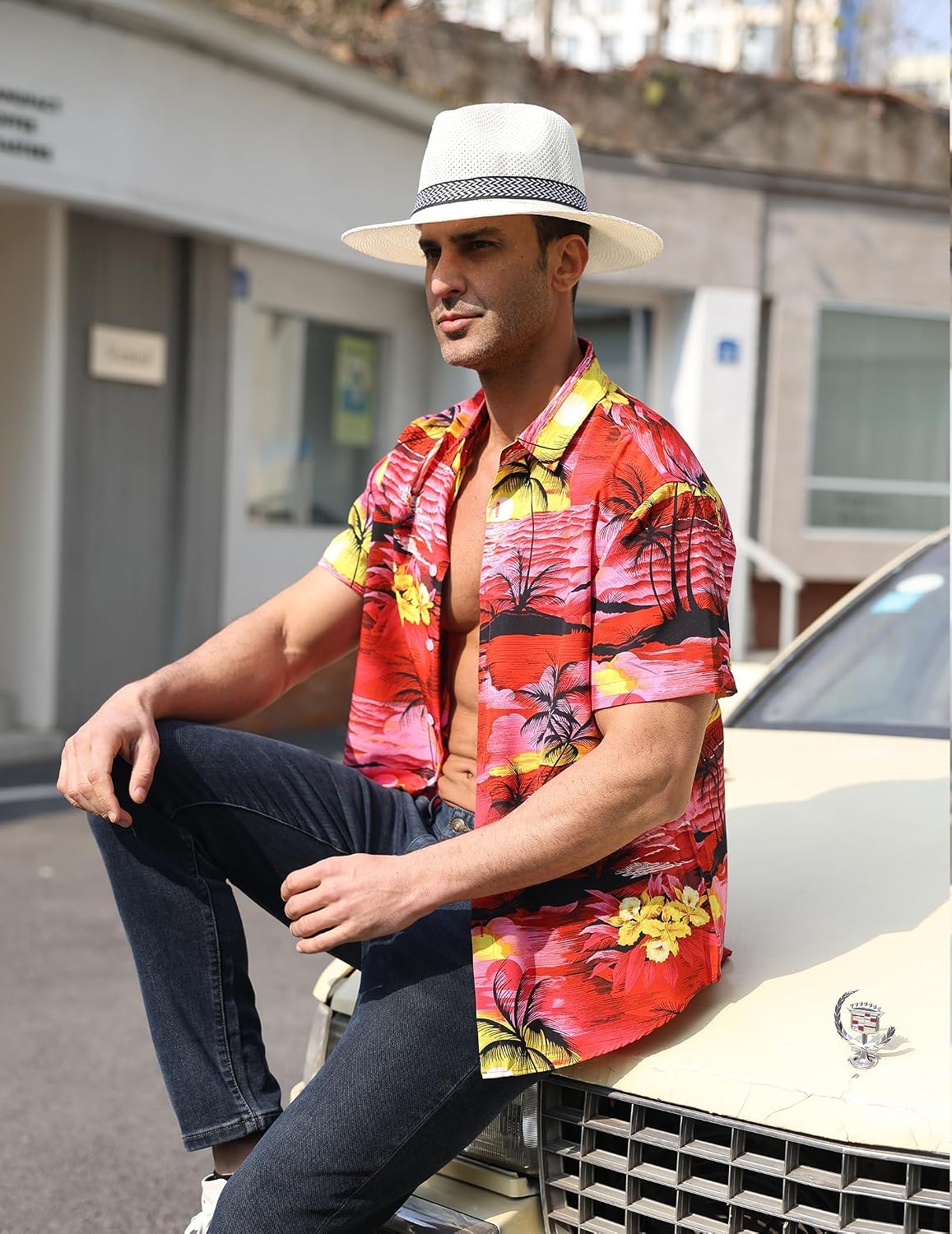Detalle de Gavliuu Hawaiihemd Männer Blumen – Freizeit-Strandhemd mit Brusttasche, Regular Fit