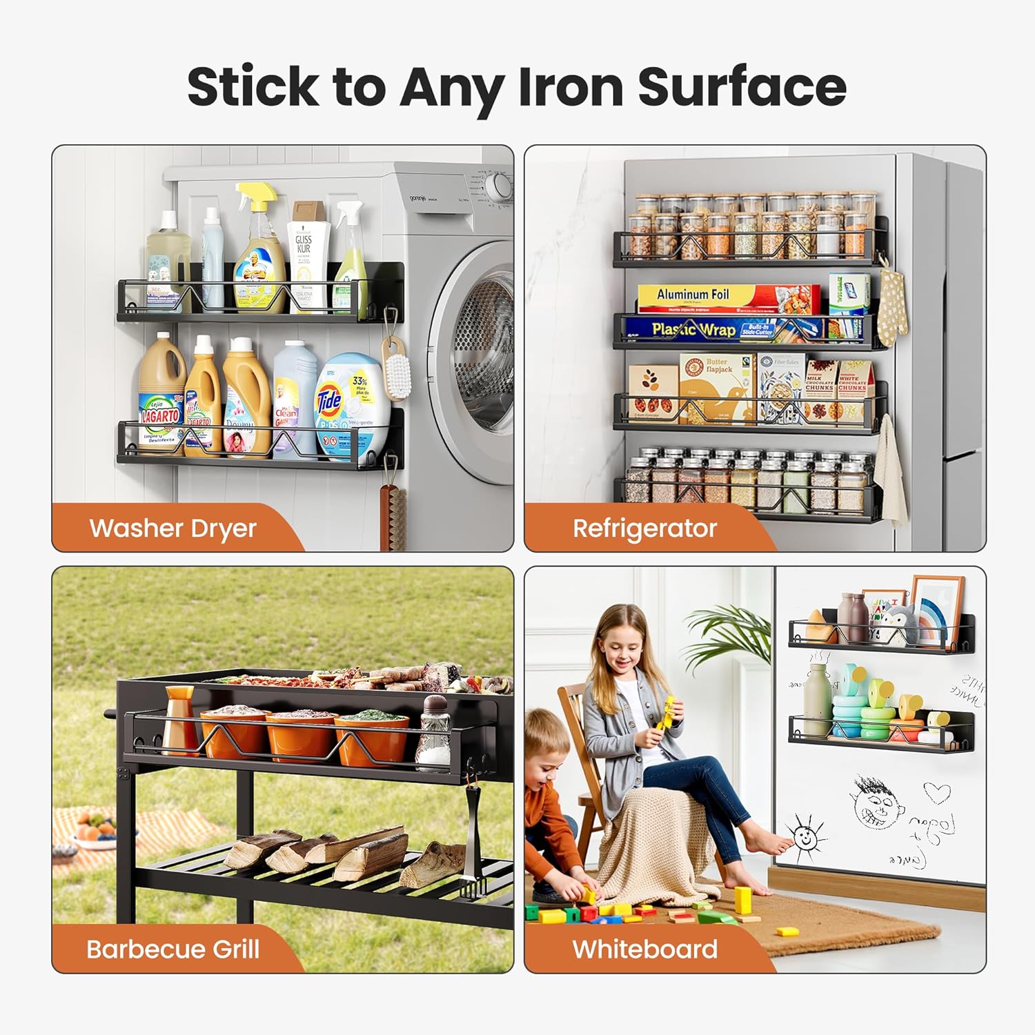 Thumbnail 5 de Mystozer 16.9-Inch Wide Magnetic Spice Rack (4-Pack) for Refrigerator, Black