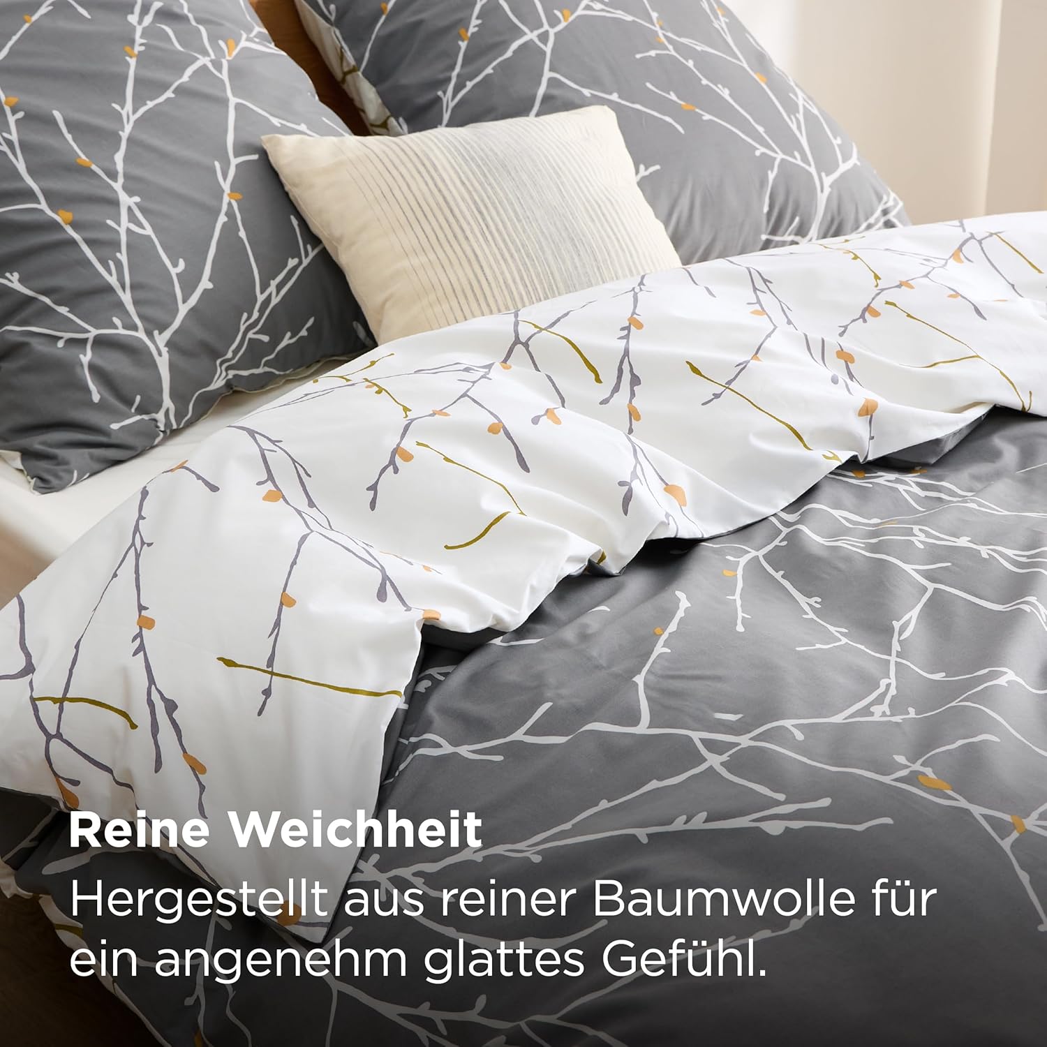 Thumbnail 2 de BEDSURE Bettwäsche 200x220 Baumwolle Grau (3-teilig) mit Wendefunktion & Reißverschluss