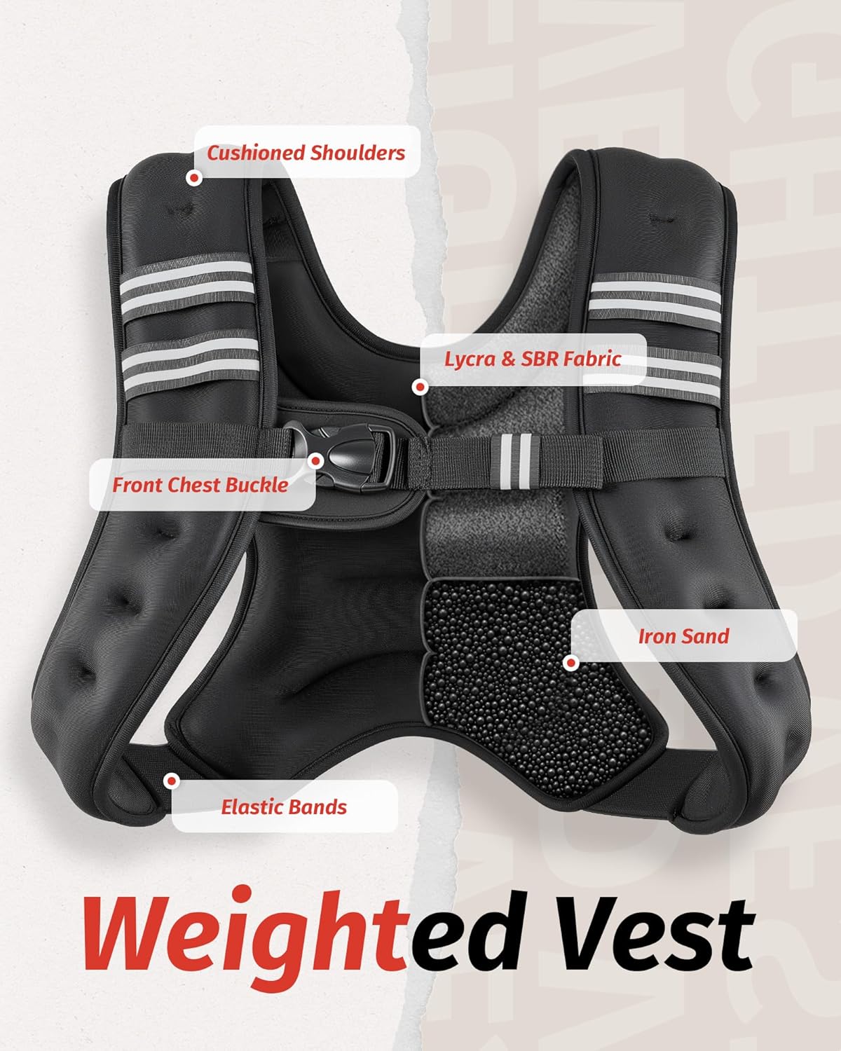 Detalle de ZELUS Weighted Vest (6–30 lb) with Reflective Strips for Training, Running, and Strength