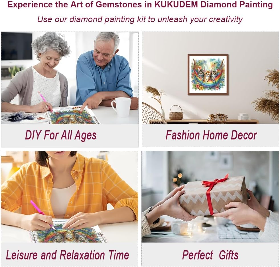 Detalle de KUKUDEM Cat Diamond Painting Kit, 12x12-inch