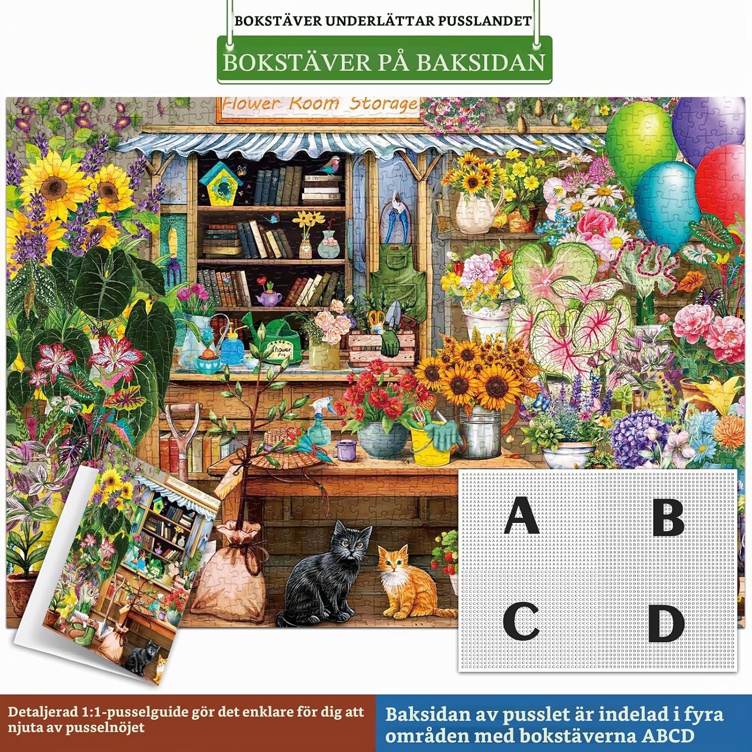 Thumbnail 6 de HUADADA pussel med 1 000 bitar – blomrumsmotiv, matt tryck, 70 × 50 cm