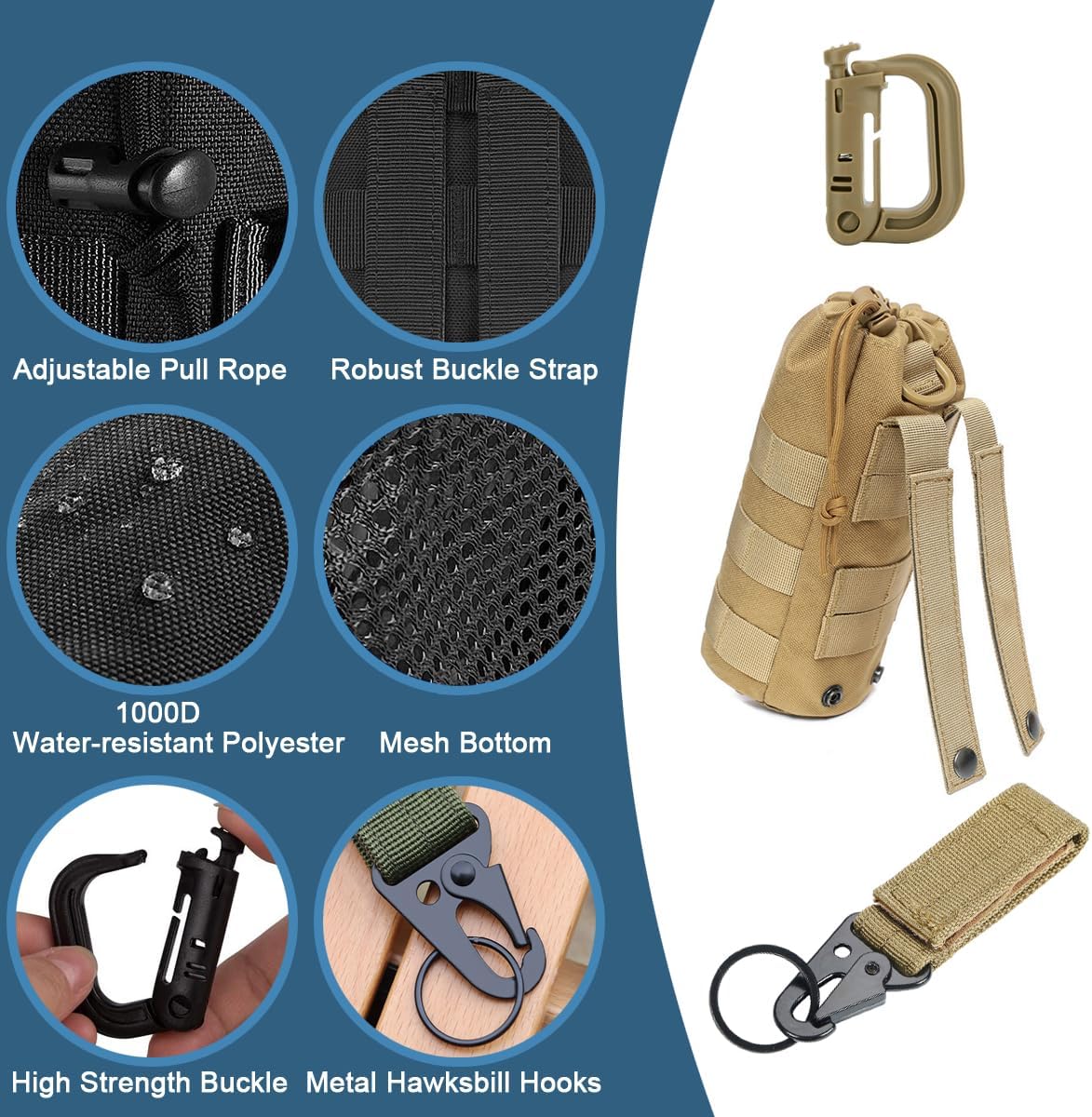 Detalle de MUCHER 3er Pack Molle Tasche – Taktische Hüfttaschen, EDC Utility Bauchtasche mit 3 Haken und Schlüsselanhänger
