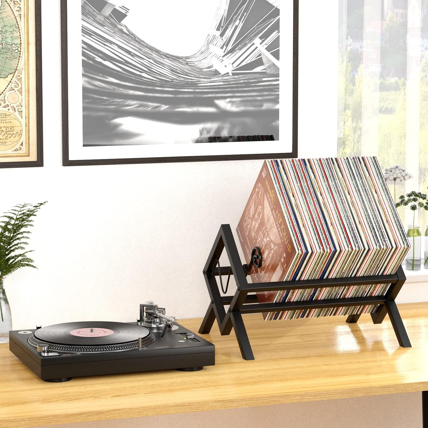 Detalle de EKNITEY Vinyl-Schallplattenständer für 80–100 LPs (Metall, schwarz) – einfach zu montieren