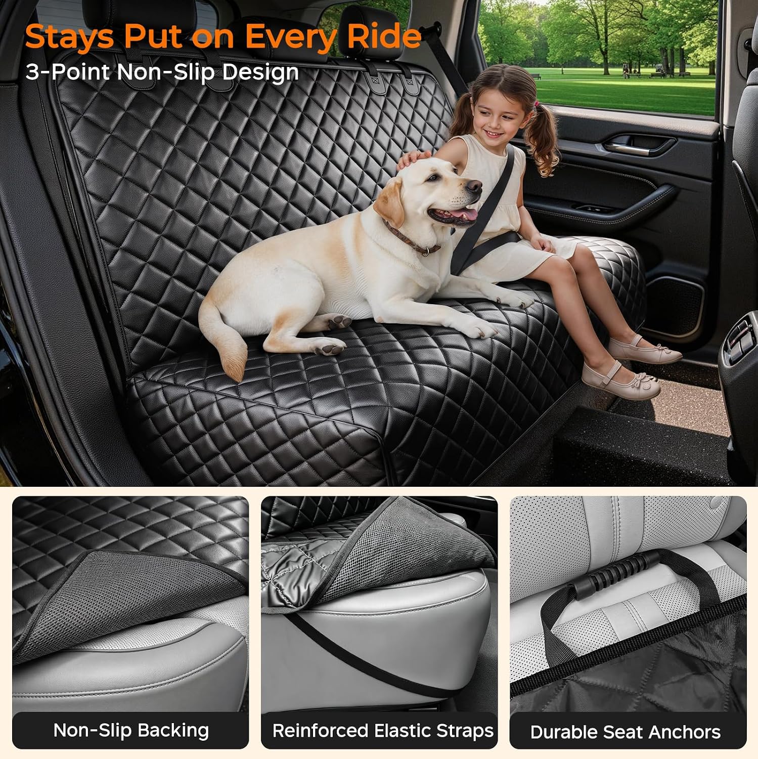 Thumbnail 4 de URPOWER PU Leather Dog Car Seat Cover for Back Seat — Waterproof, Non-Slip Protector for Large Sedans & SUVs