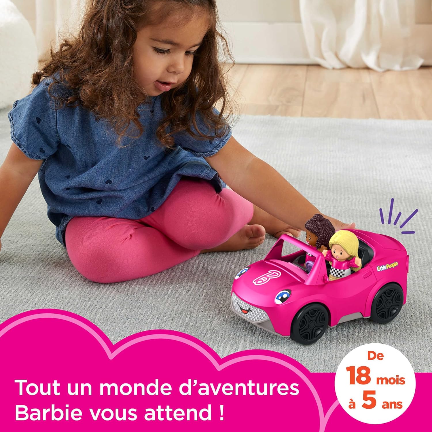 Thumbnail 2 de Fisher-Price Coffret Little People Cabriolet de Barbie – véhicule sonore à pousser avec 2 figurines